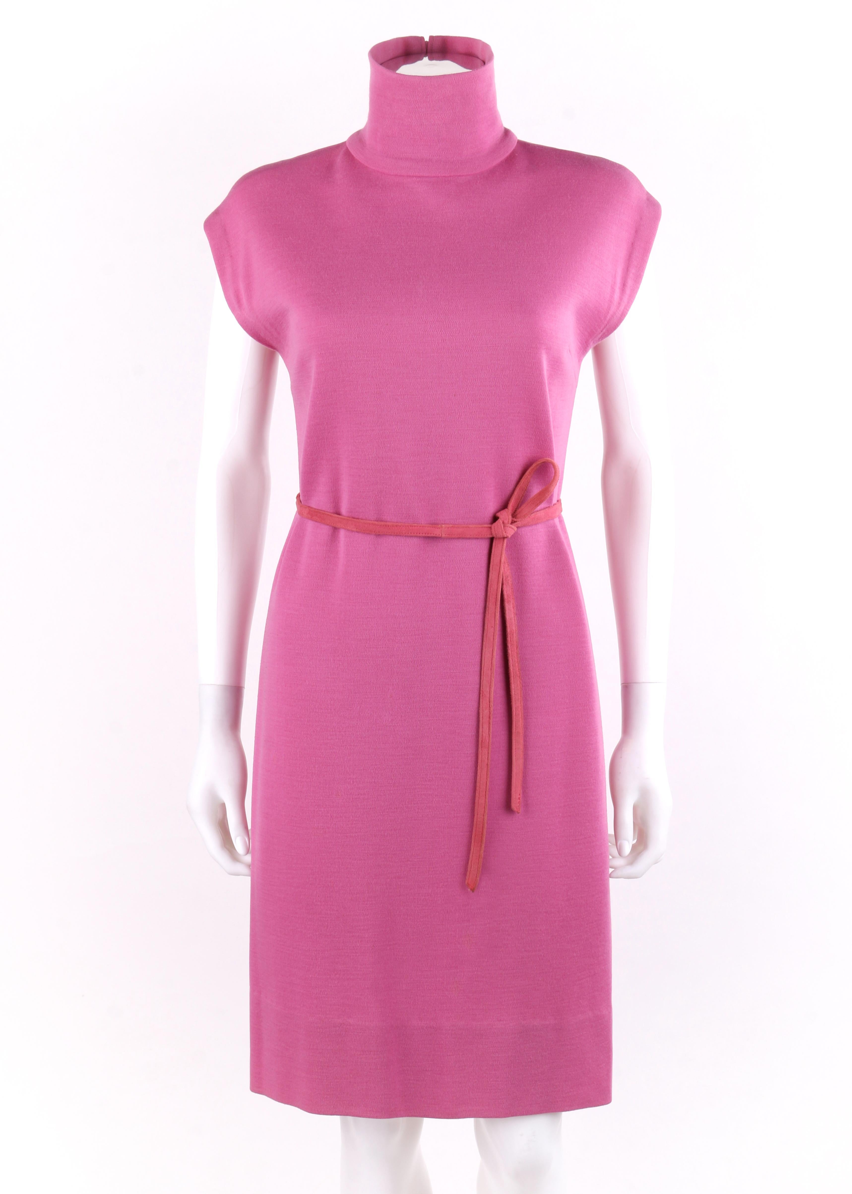 BONNIE CASHIN c.1960’s Pink Cap Sleeve High Neck Belted Shift Dress 3
