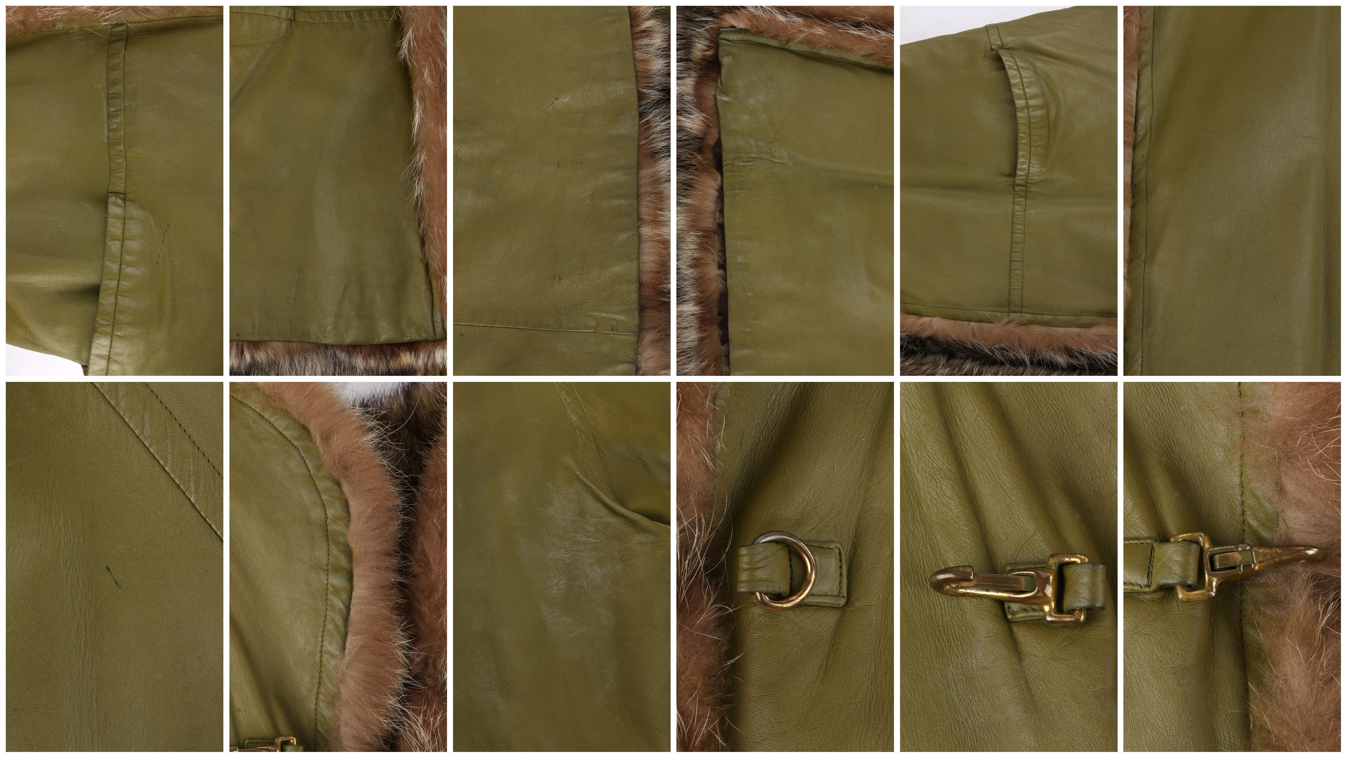 BONNIE CASHIN c.1960’s SILLS & Co. Olive Green Raccoon Fur Leather Mod Overcoat For Sale 2