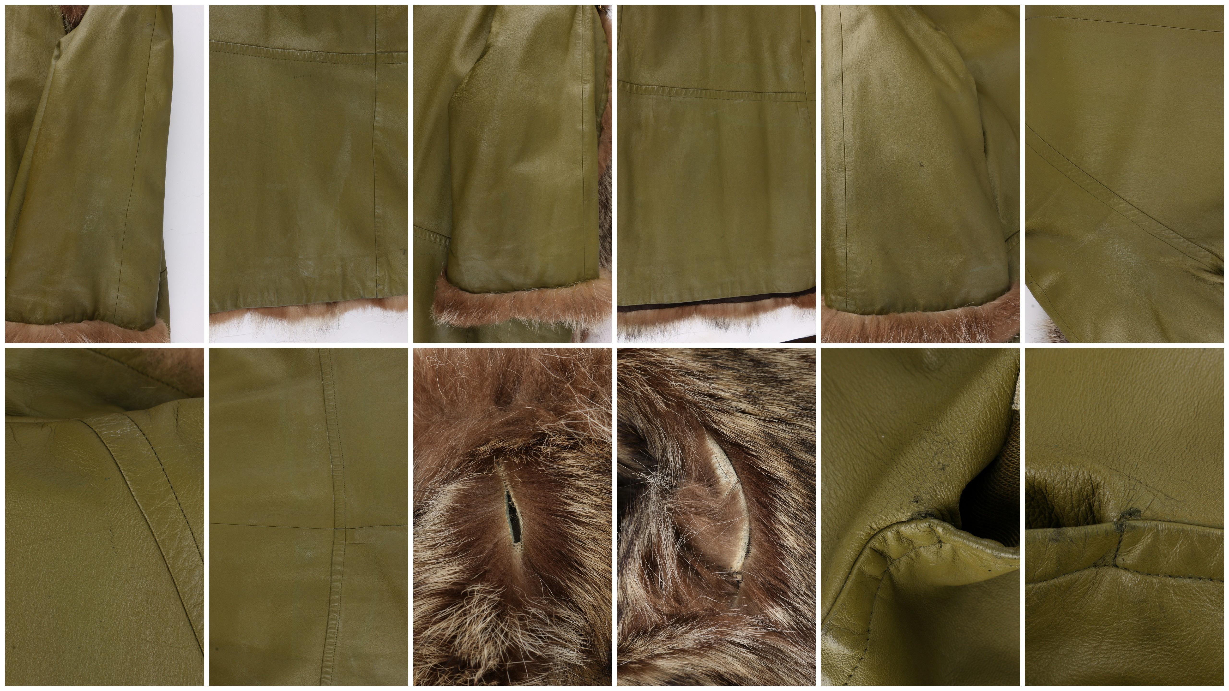 BONNIE CASHIN c.1960’s SILLS & Co. Olive Green Raccoon Fur Leather Mod Overcoat For Sale 3