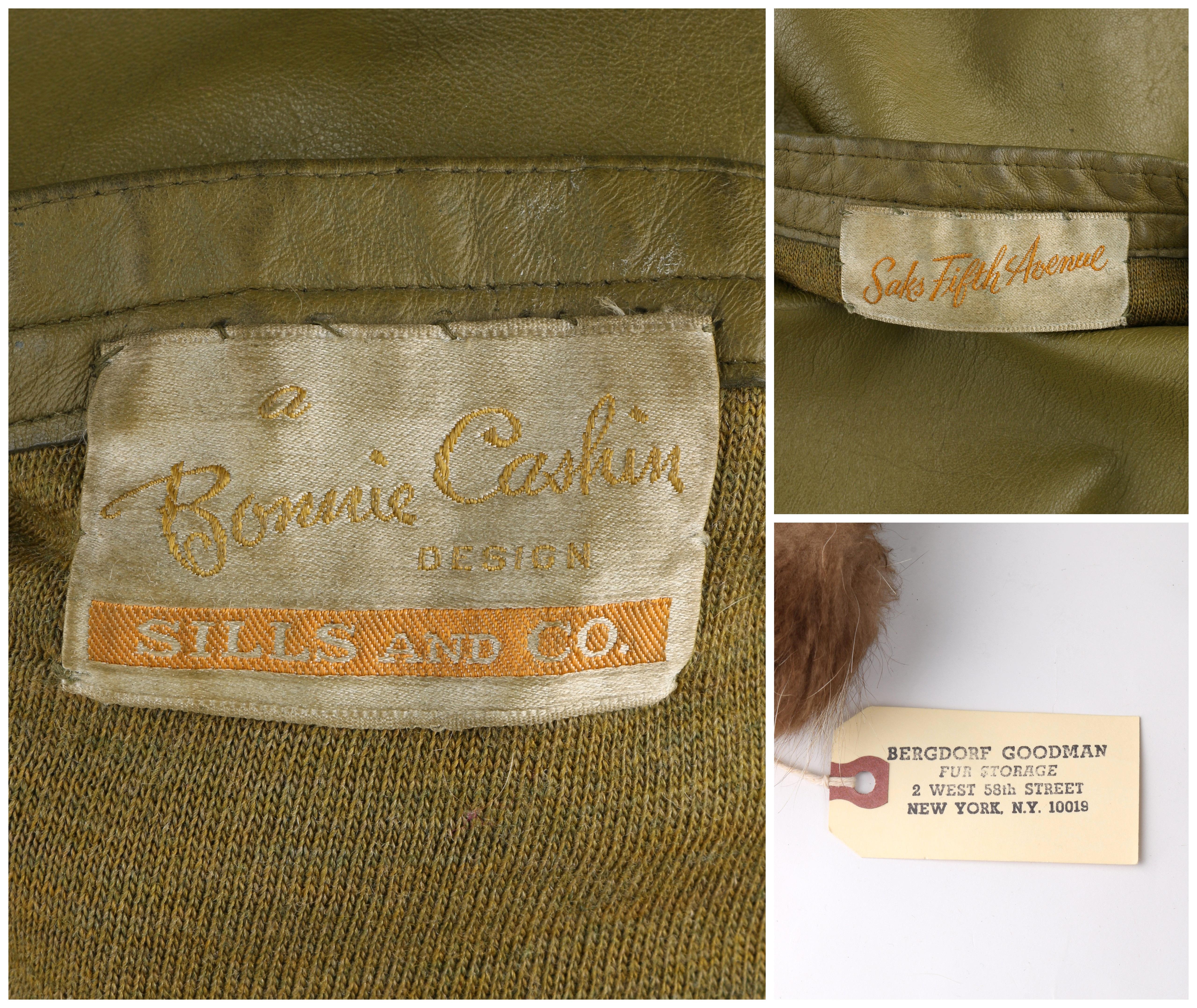 BONNIE CASHIN c.1960's SILLS & Co. Manteau modulaire vert olive en fourrure de raton laveur en vente 4