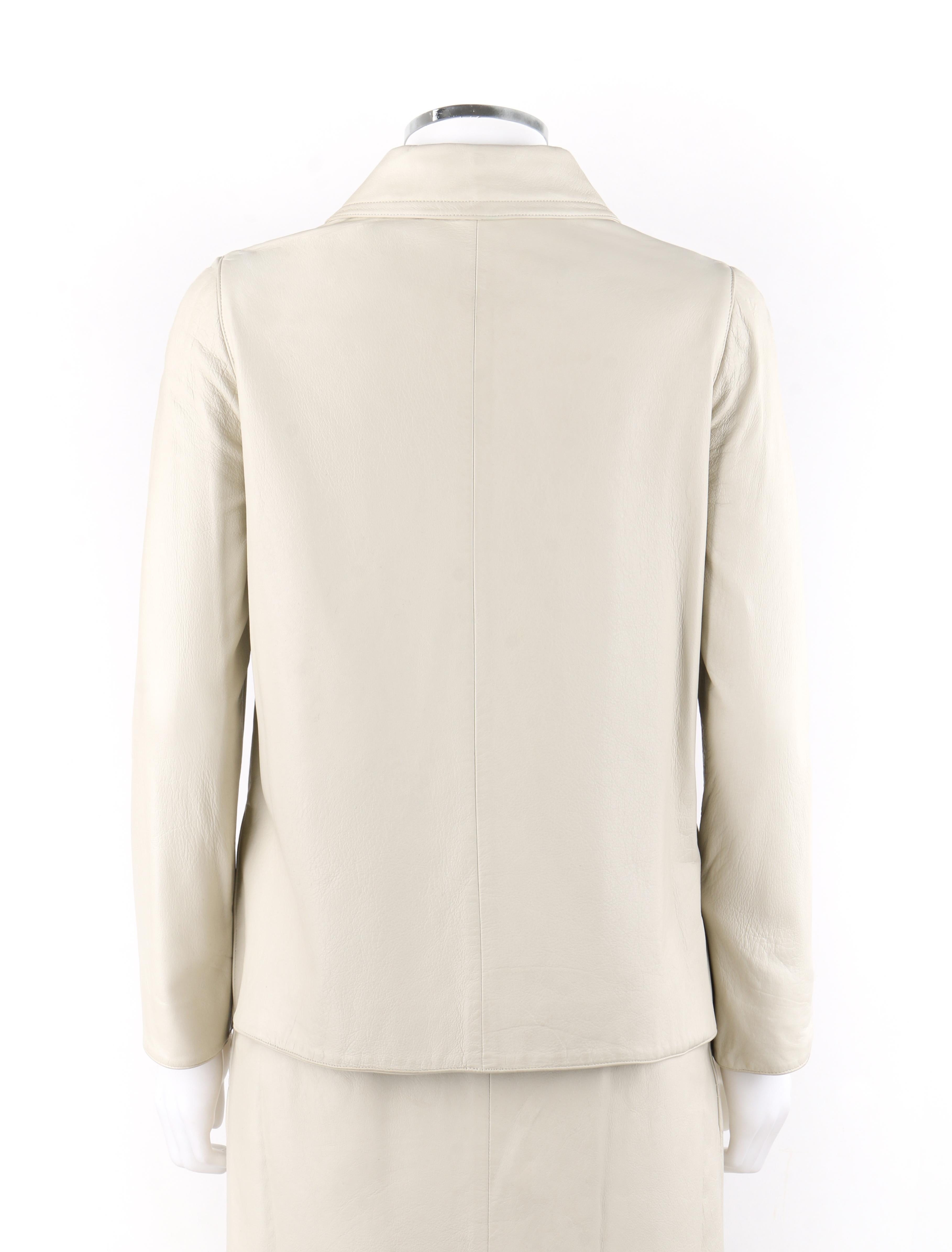 BONNIE CASHIN c.1970’s Sills Off-White Leather Gold Twist Lock Jacket Skirt Set In Good Condition For Sale In Thiensville, WI