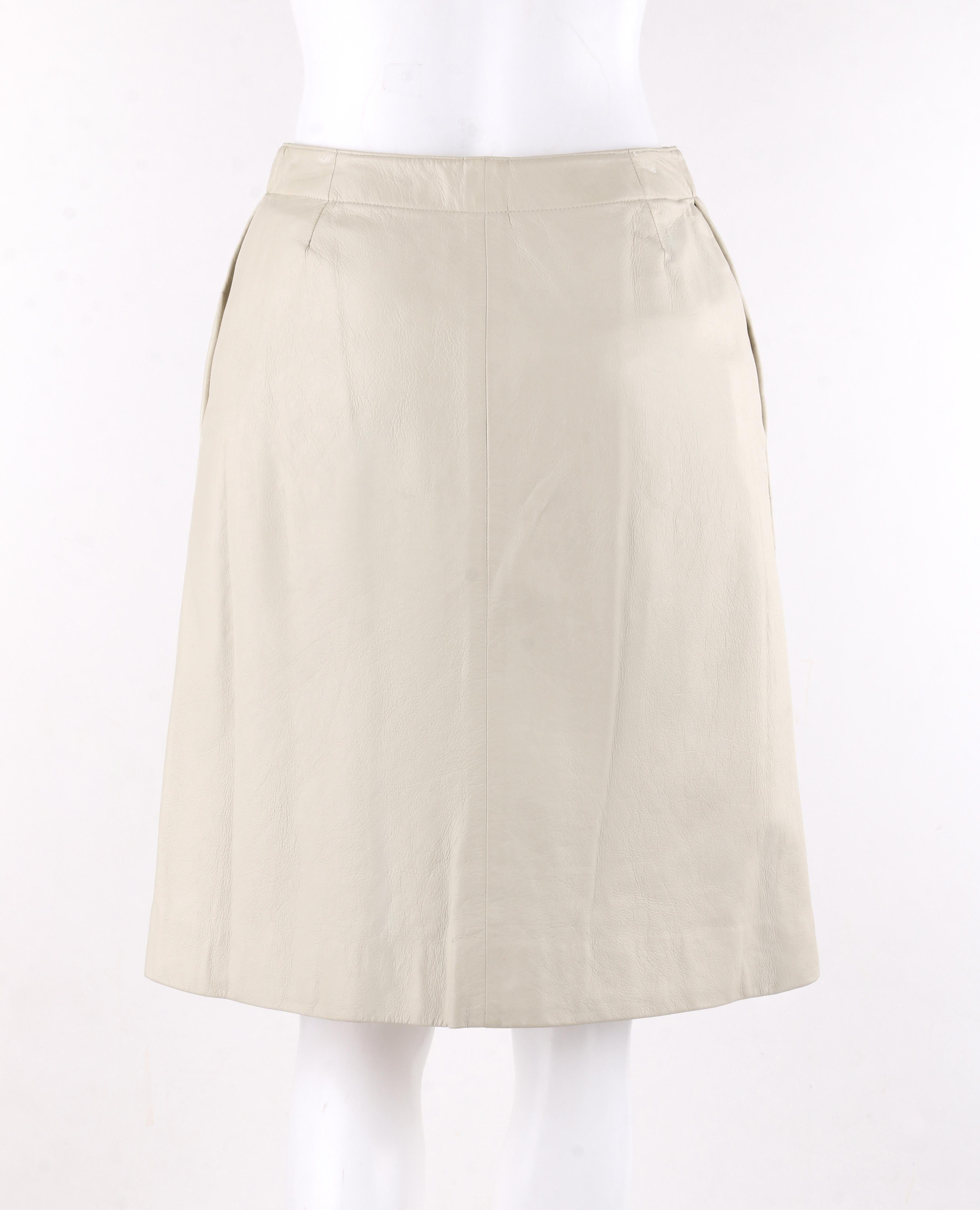 BONNIE CASHIN c.1970’s Sills Off-White Leather Gold Twist Lock Jacket Skirt Set For Sale 2