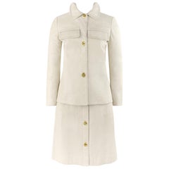 BONNIE CASHIN c.1970’s Sills Off-White Leather Gold Twist Lock Jacket Skirt Set