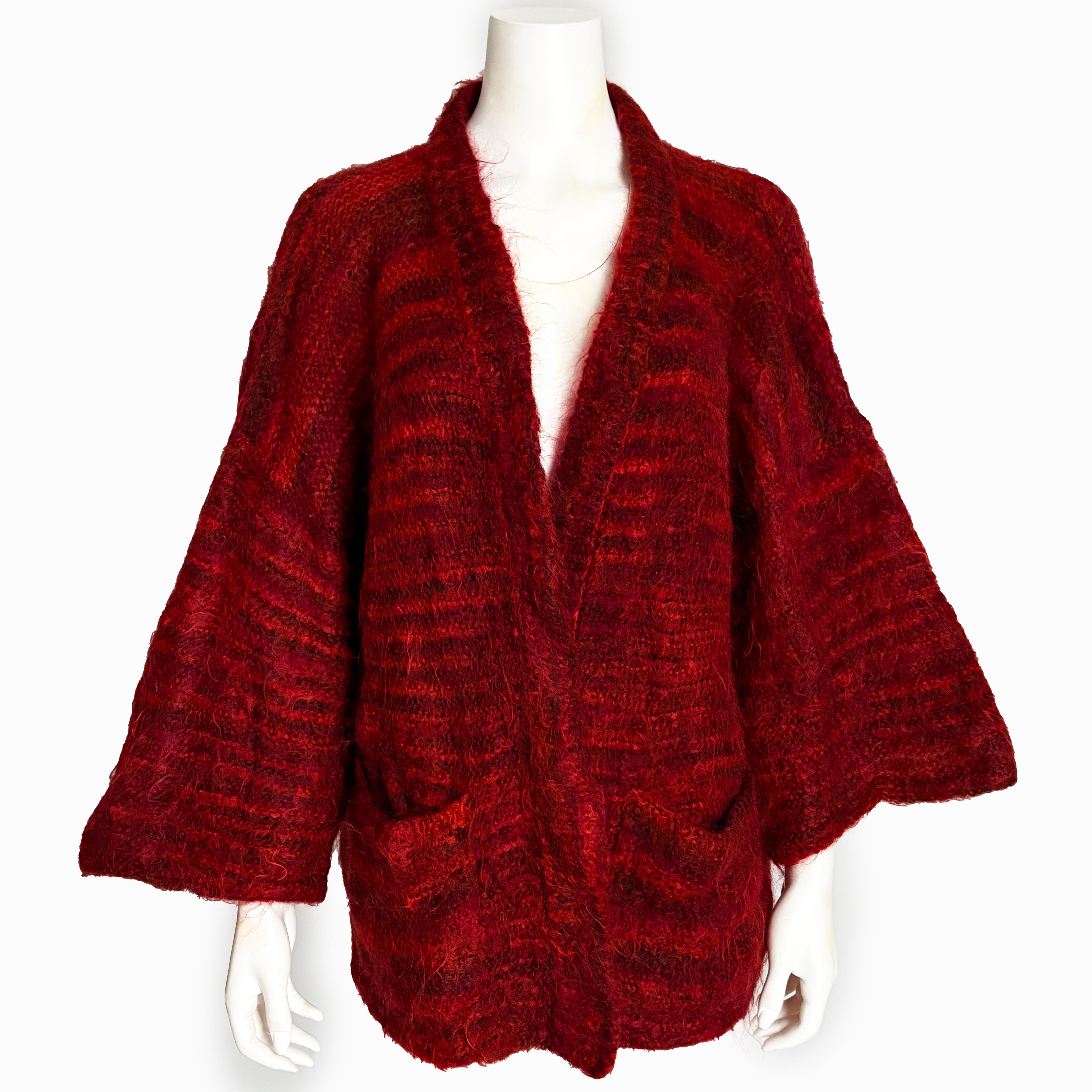 Rosso Bonnie Cashin Cardigan The Knittery Rare Kimono Sleeve Mohair Knit Sweater 70s in vendita