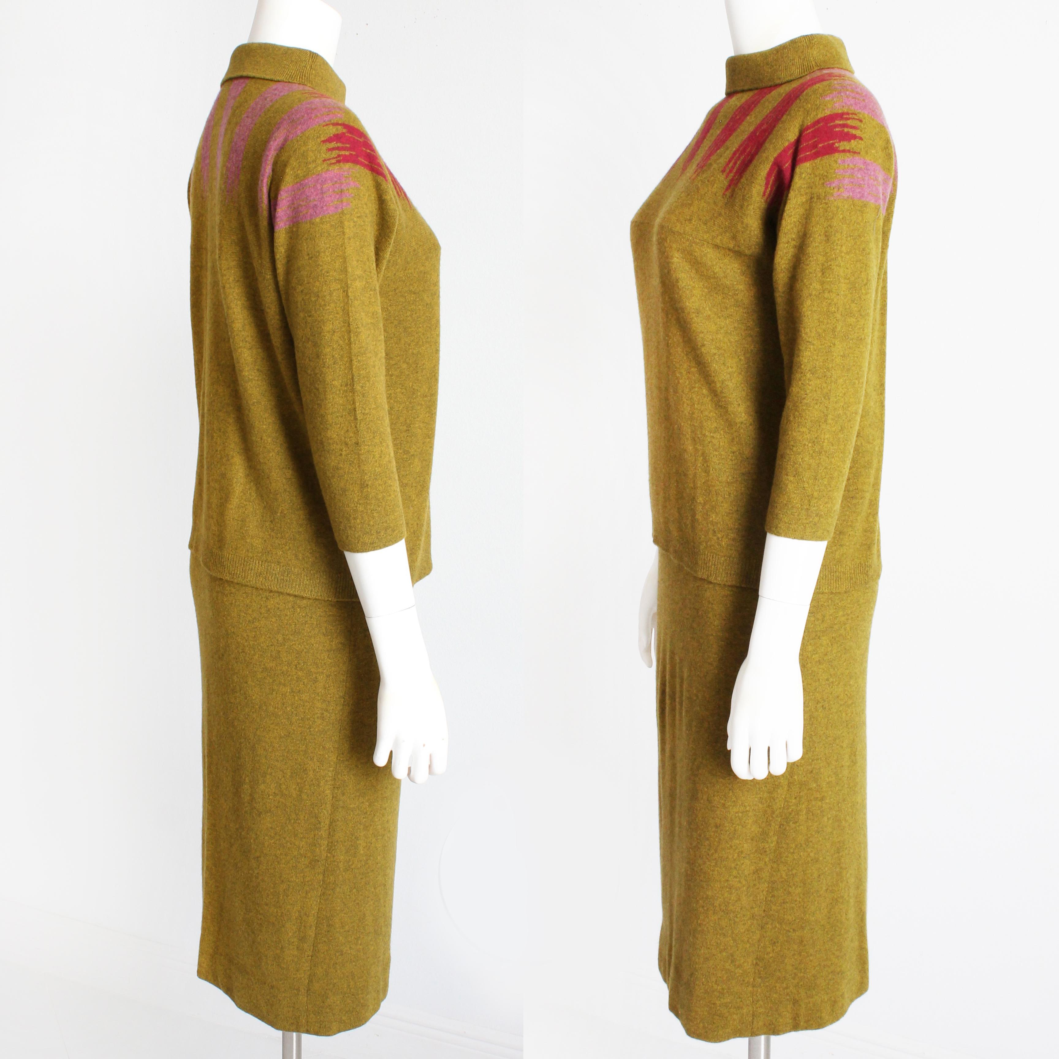 Bonnie Cashin Cashmere Suit Sweater and Skirt 2pc Intarsia Knit Saks 1960s Rare For Sale 2