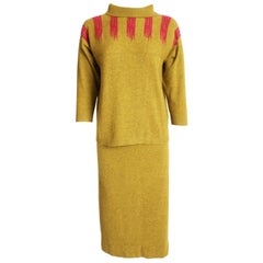 Bonnie Cashin Pull et jupe en cachemire 2pc Intarsia Knit Saks 1960s Rare