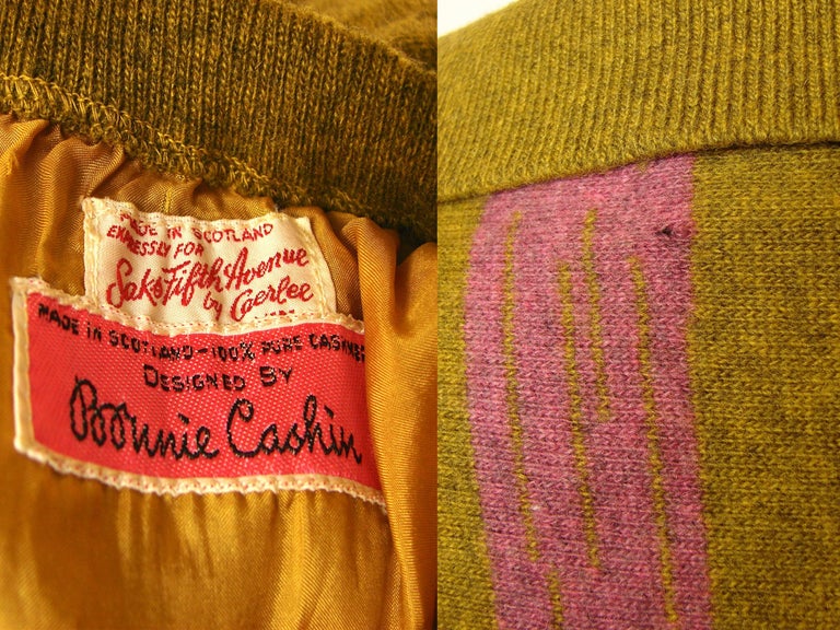 Bonnie Cashin Cashmere Sweater and Skirt Suit 2pc Intarsia Knit Saks 60s S For Sale 7
