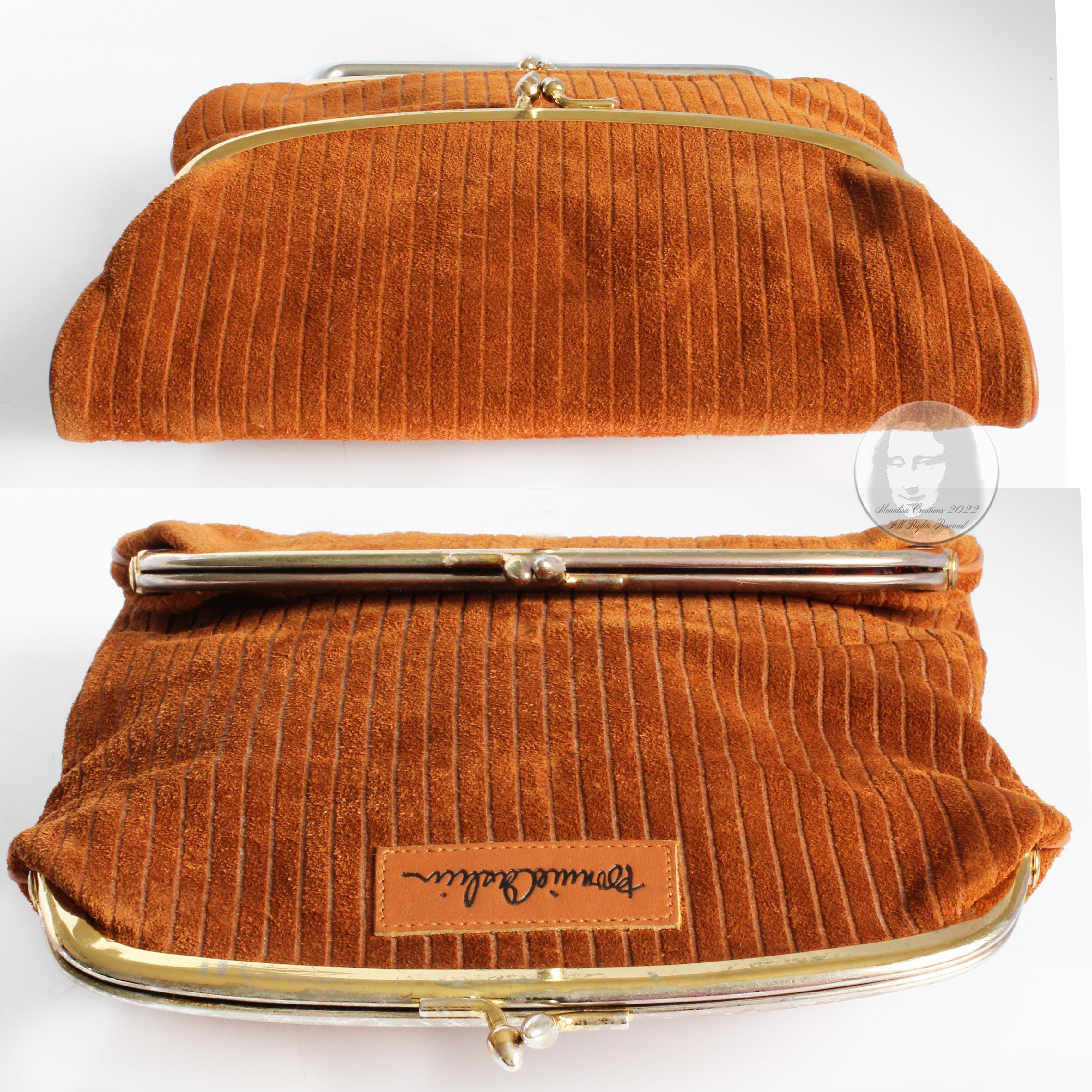Bonnie Cashin Clutch Bag Double Kisslock Pouch Wallet Tan Suede Leather Rare 60s 5