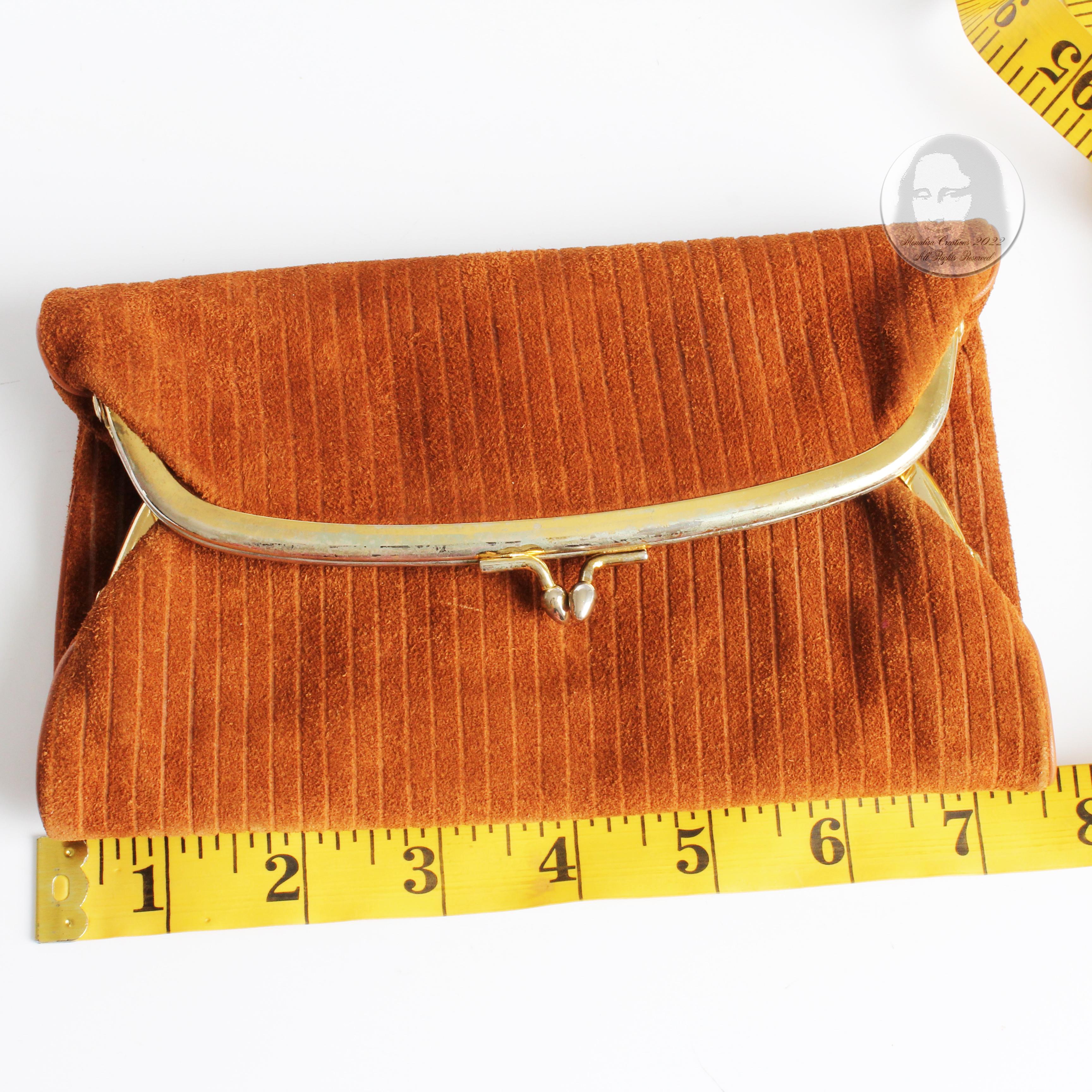 Bonnie Cashin Clutch Bag Double Kisslock Pouch Wallet Tan Suede Leather Rare 60s 6