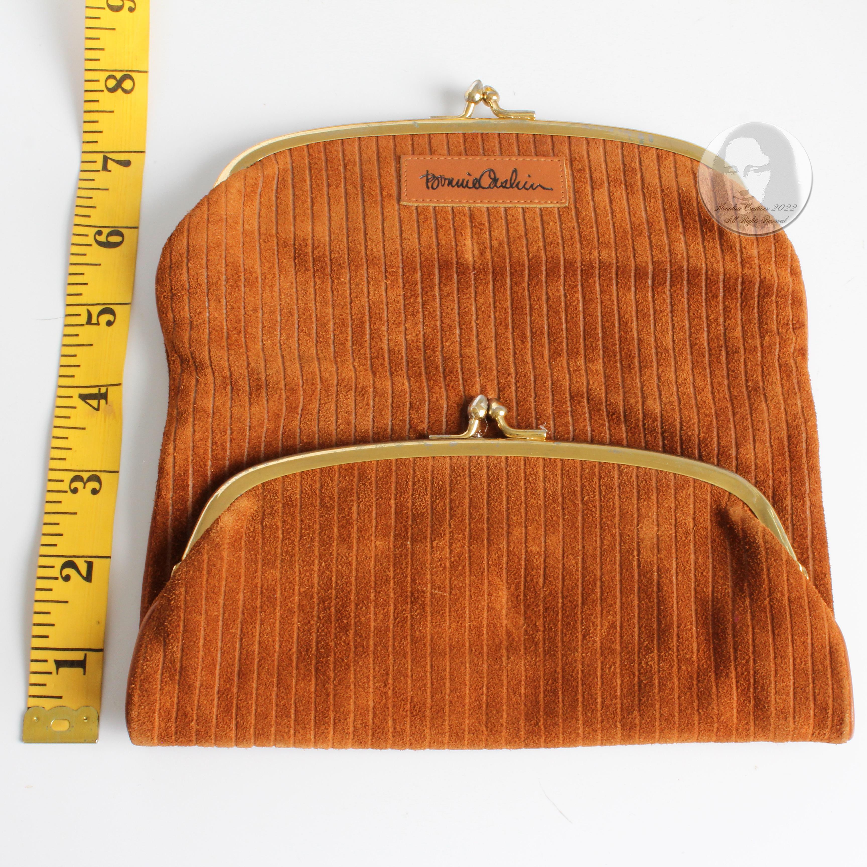 Bonnie Cashin Clutch Bag Double Kisslock Pouch Wallet Tan Suede Leather Rare 60s 7