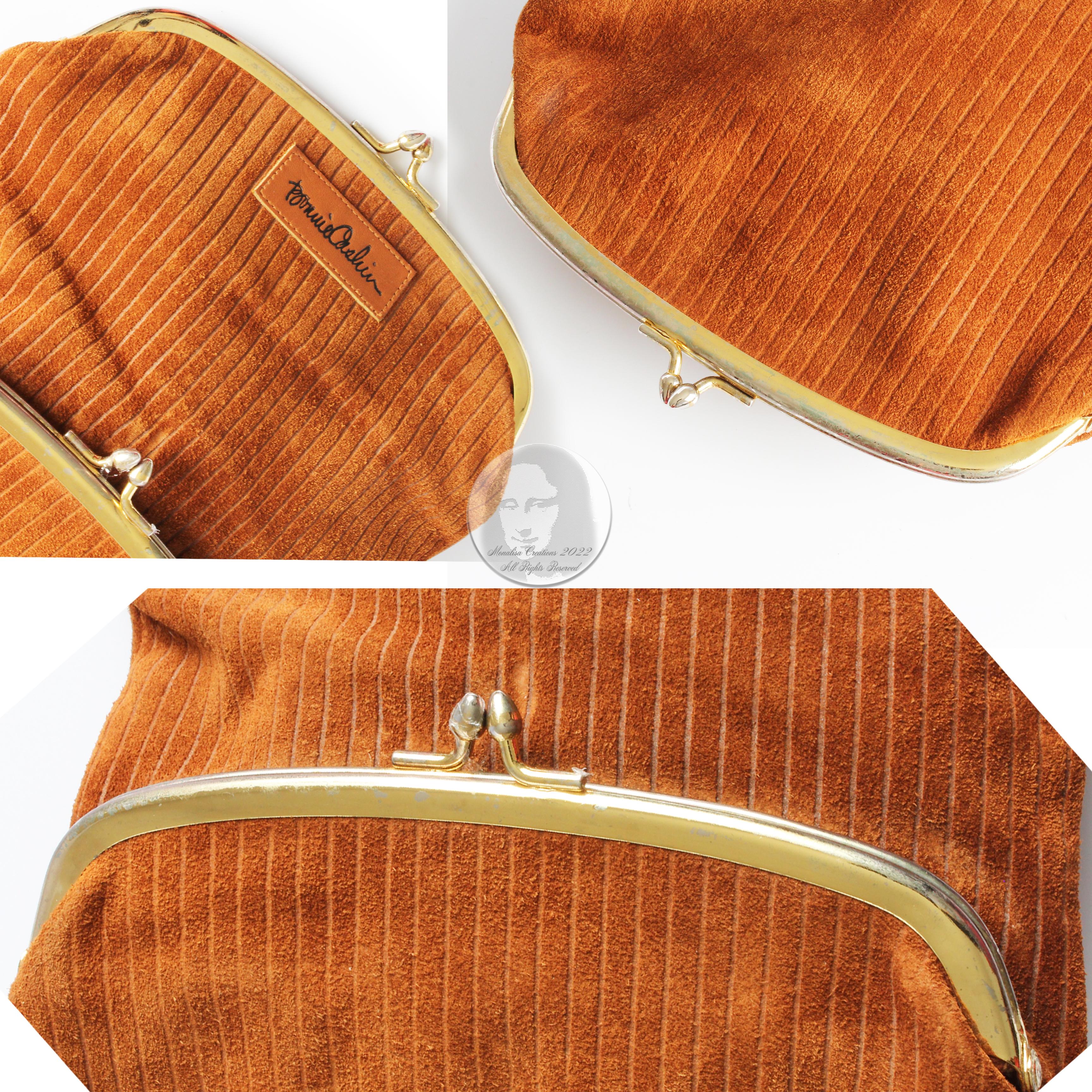 Bonnie Cashin Clutch Bag Double Kisslock Pouch Wallet Tan Suede Leather Rare 60s 9