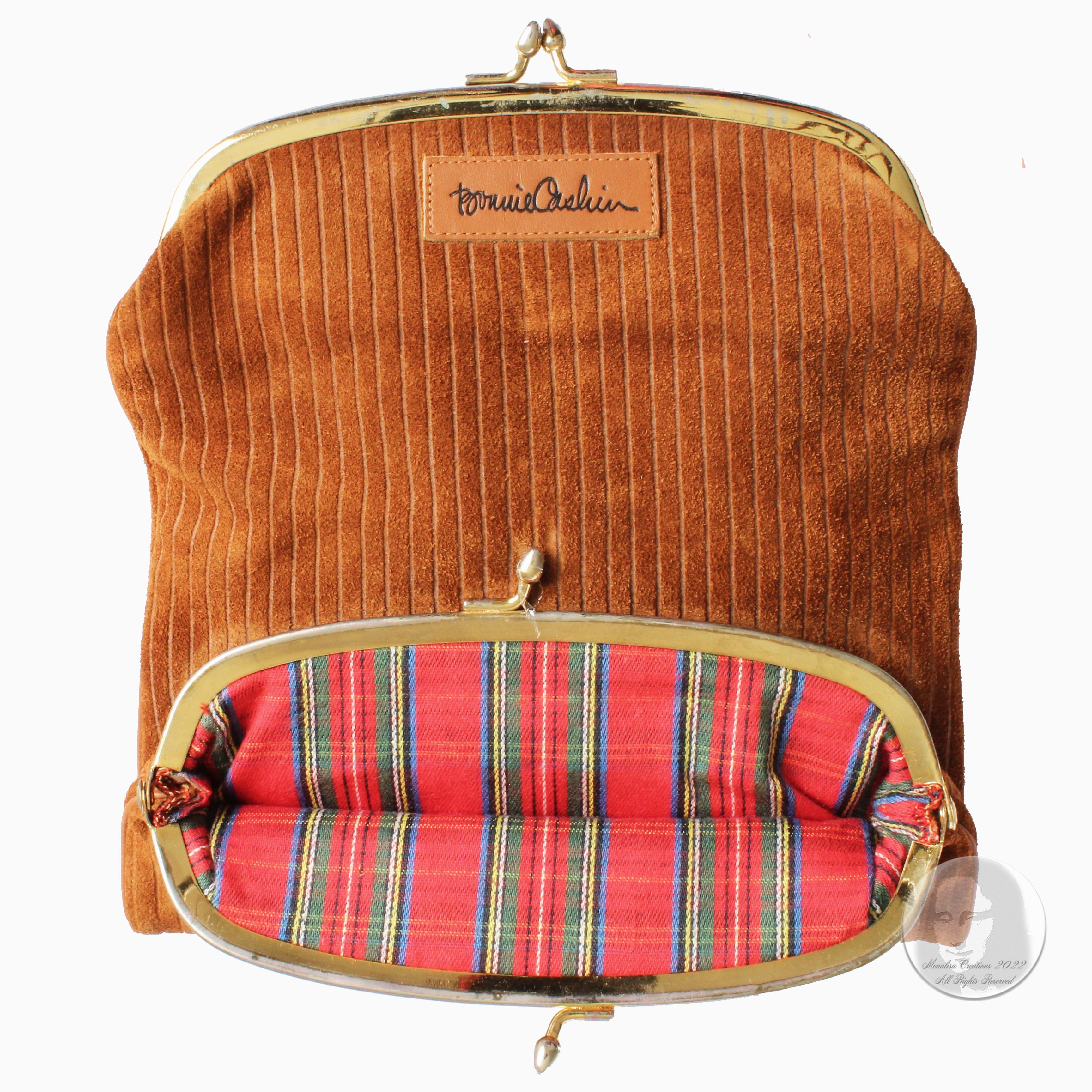 Women's or Men's Bonnie Cashin Clutch Bag Double Kisslock Pouch Wallet Tan Suede Leather Rare 60s
