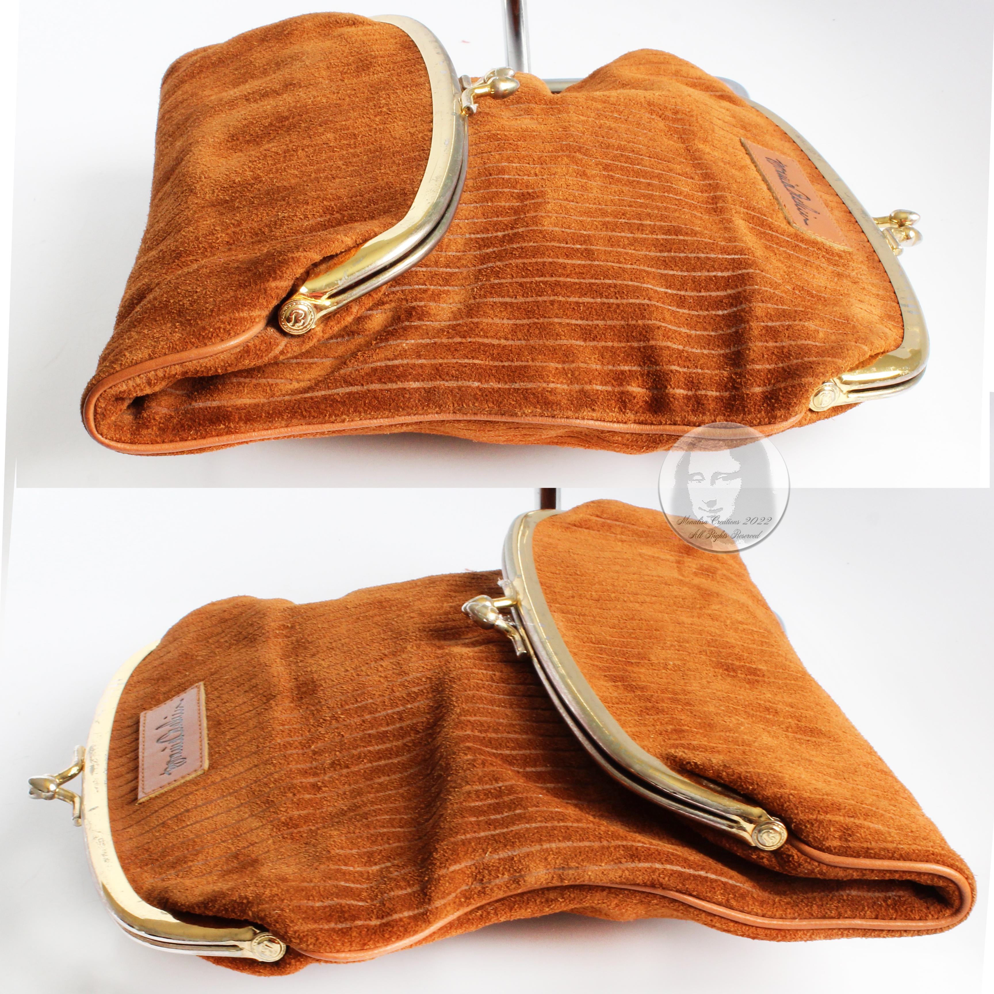Bonnie Cashin Clutch Bag Double Kisslock Pouch Wallet Tan Suede Leather Rare 60s 1