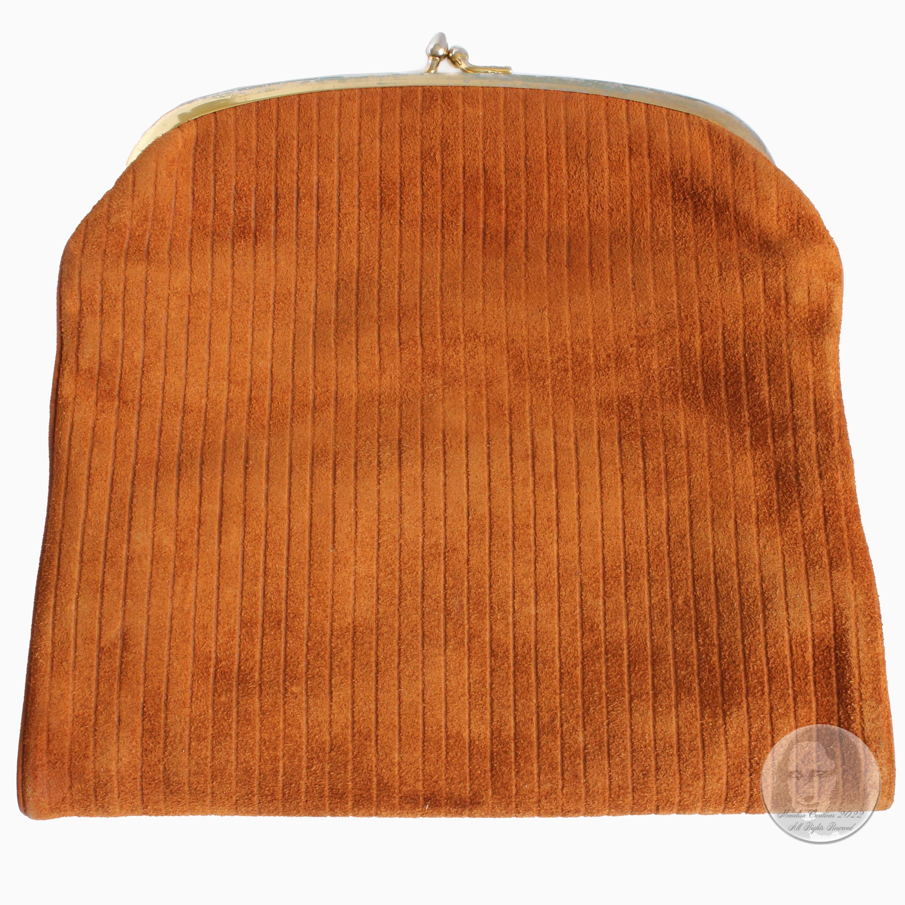 Bonnie Cashin Clutch Bag Double Kisslock Pouch Wallet Tan Suede Leather Rare 60s 2