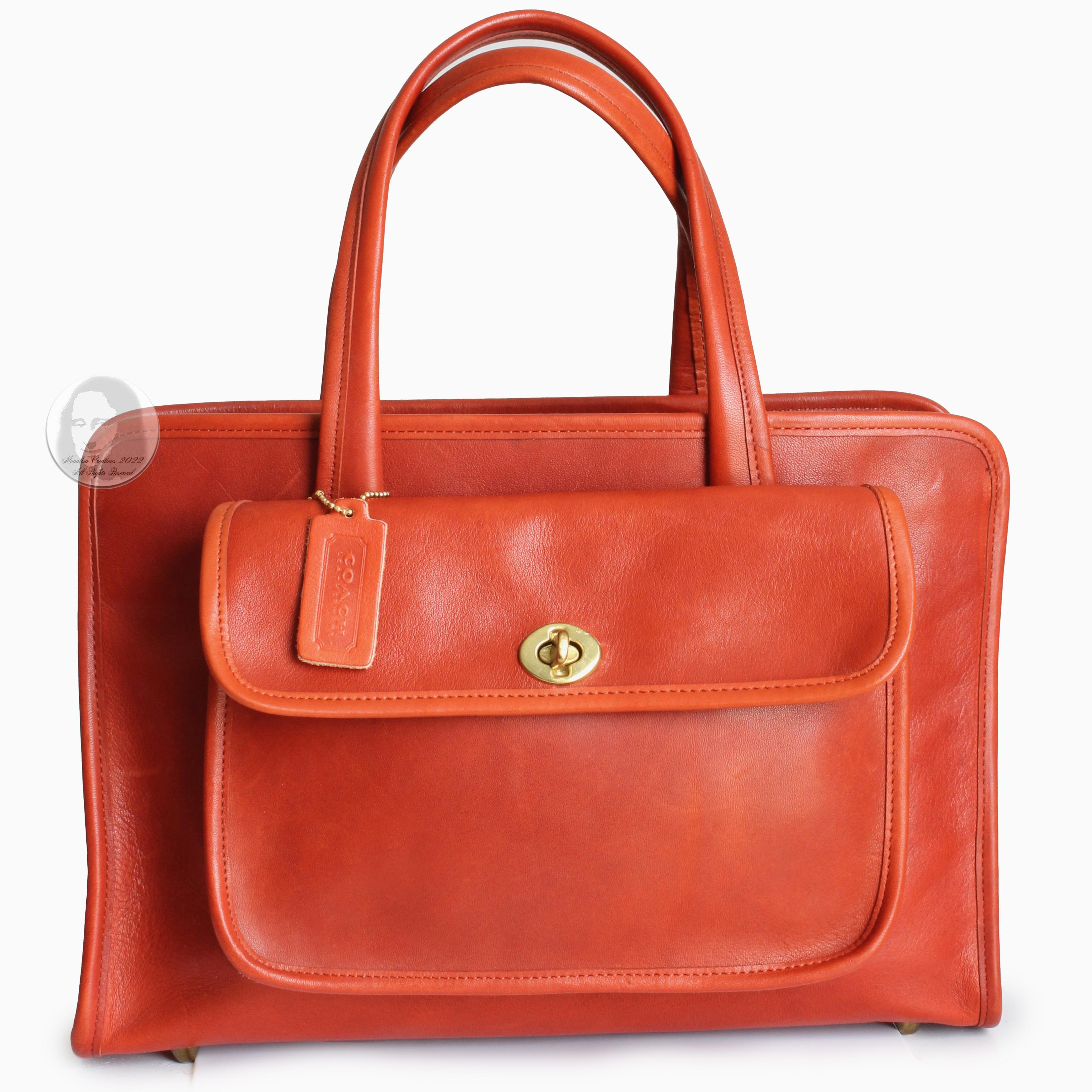Red Bonnie Cashin Coach Safari Bag Large Double Pocket Tote Bag Rust Leather Vintage