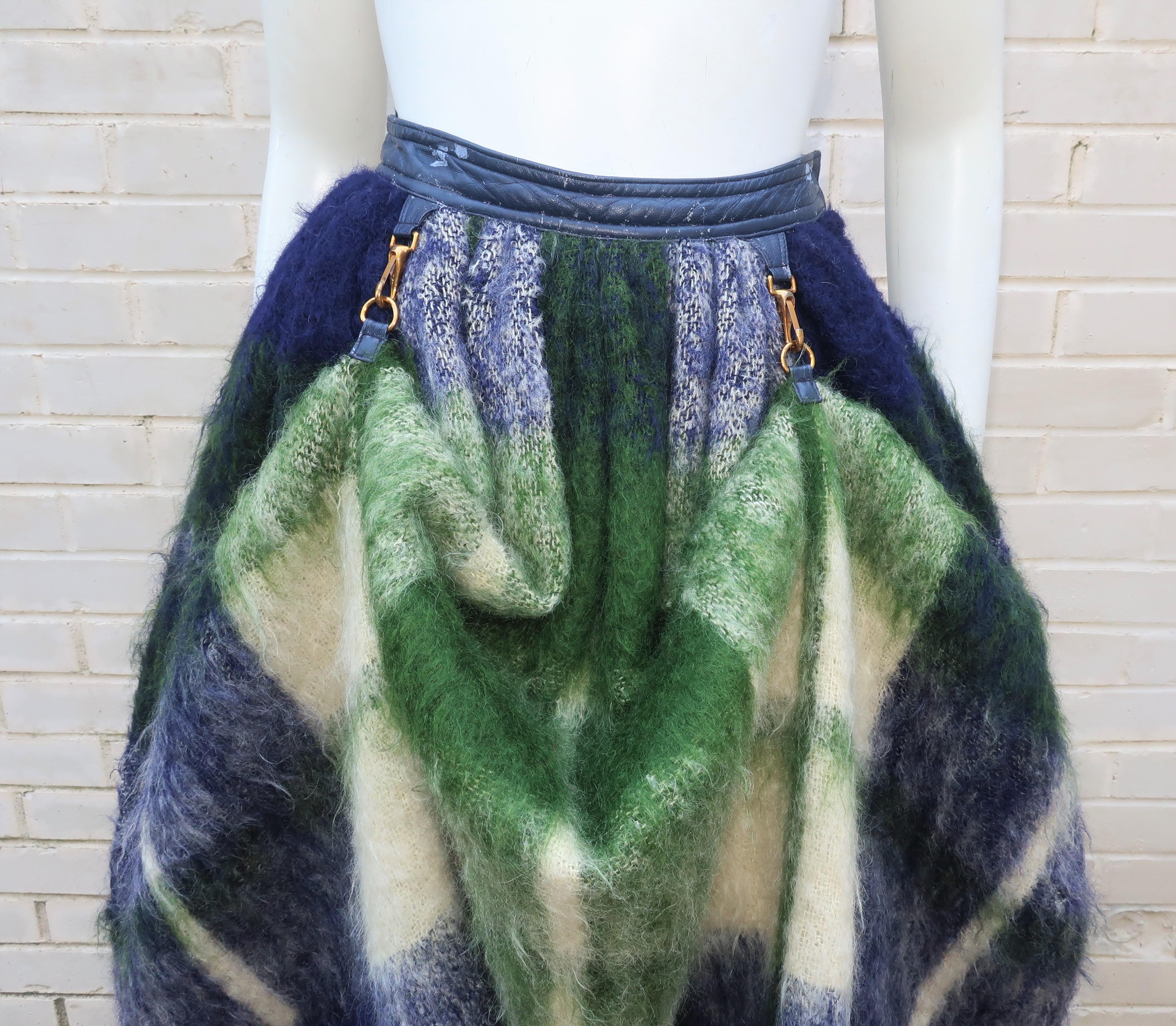 Bonnie Cashin Hundeleinenrock aus blau-grün kariertem Mohair, 1950er Jahre (Schwarz)