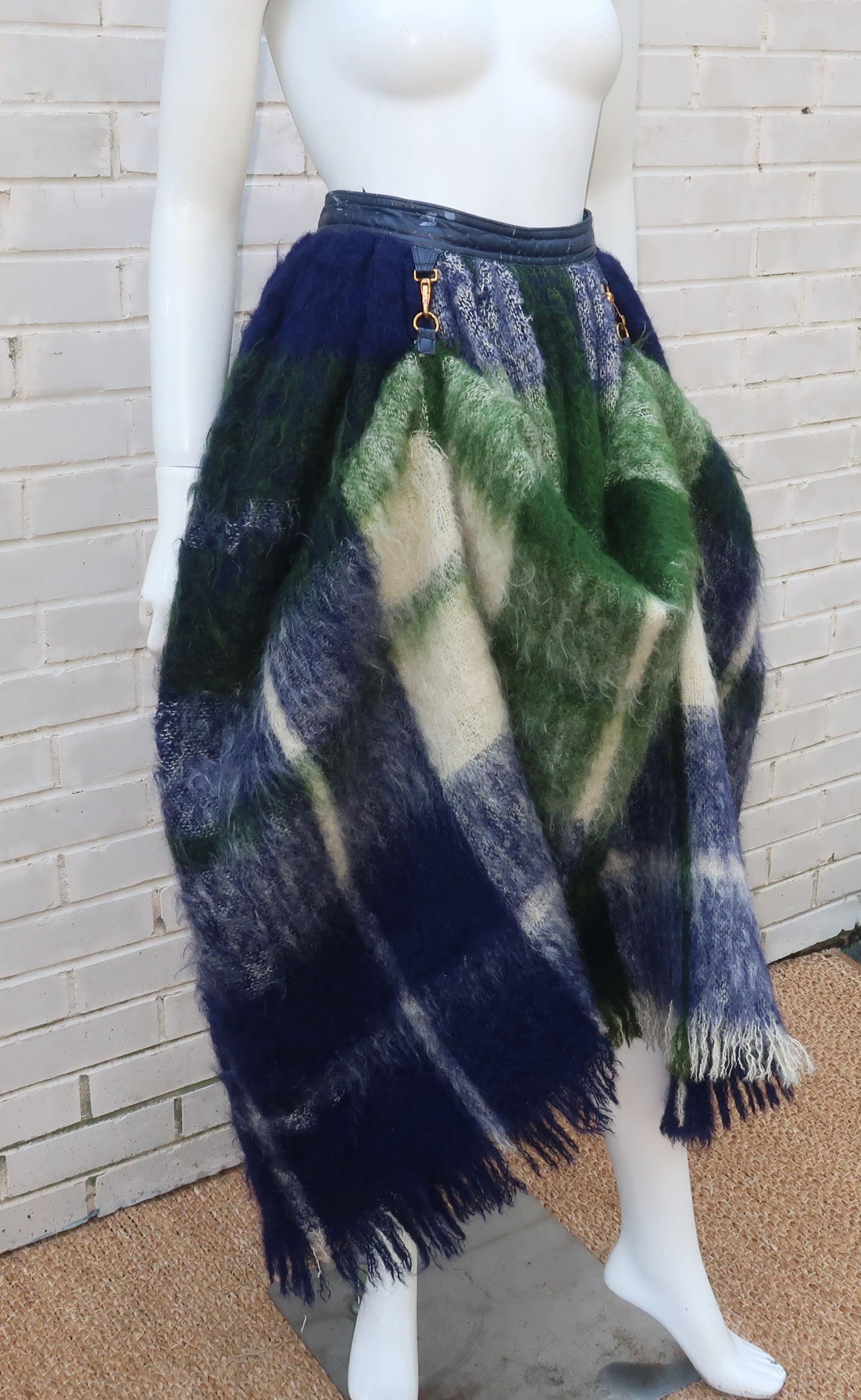Bonnie Cashin Hundeleinenrock aus blau-grün kariertem Mohair, 1950er Jahre im Zustand „Relativ gut“ in Atlanta, GA