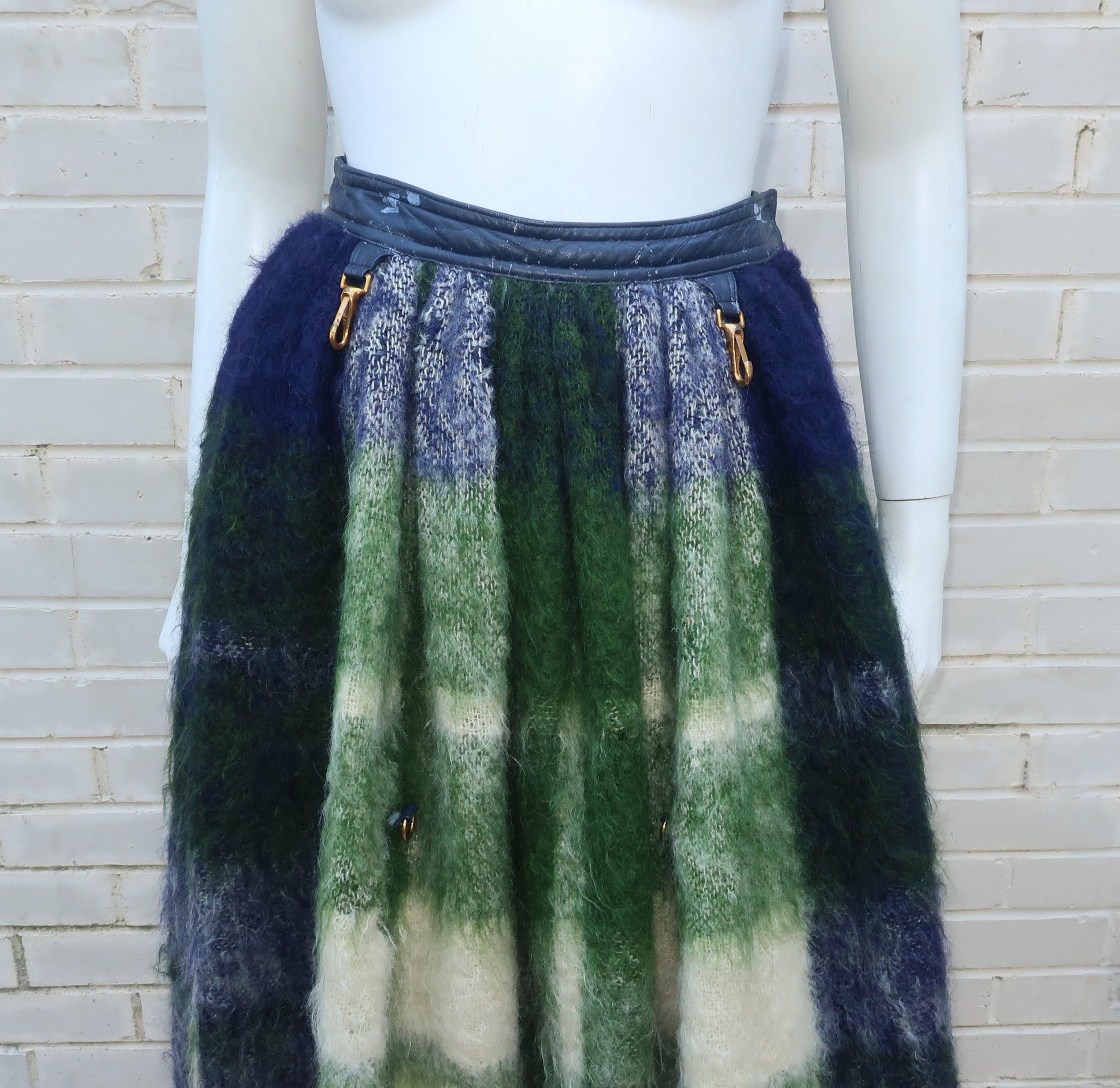 Bonnie Cashin Dog Leash Skirt in Blue & Green Plaid Mohair, 1950's 2