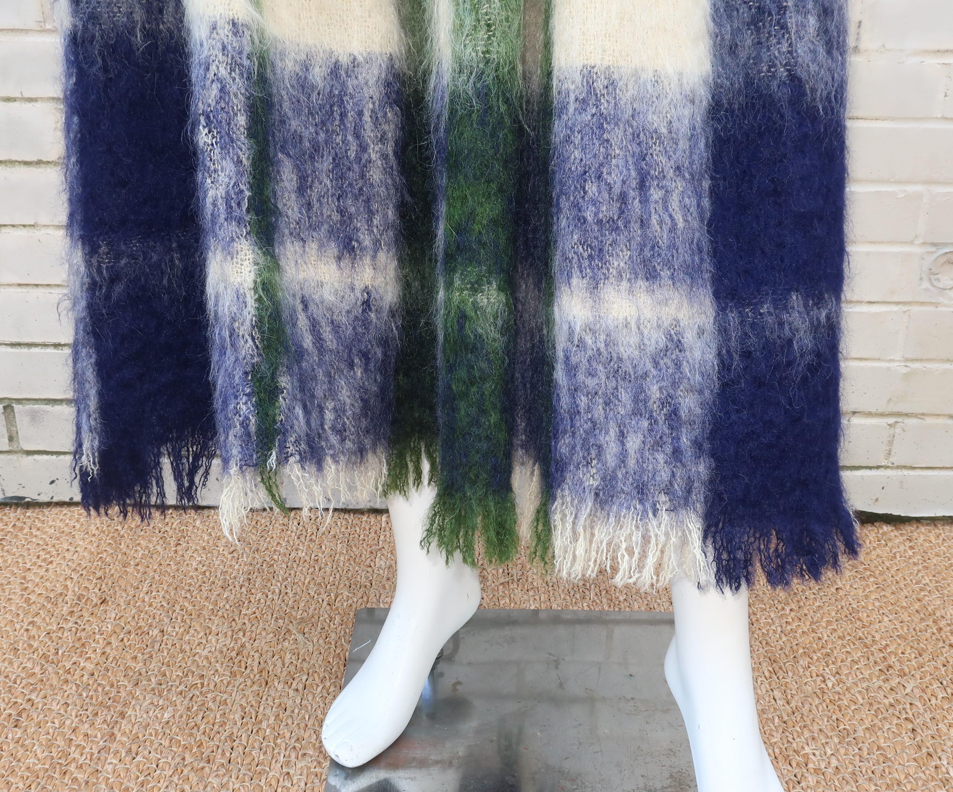 Bonnie Cashin Dog Leash Skirt in Blue & Green Plaid Mohair, 1950's 3