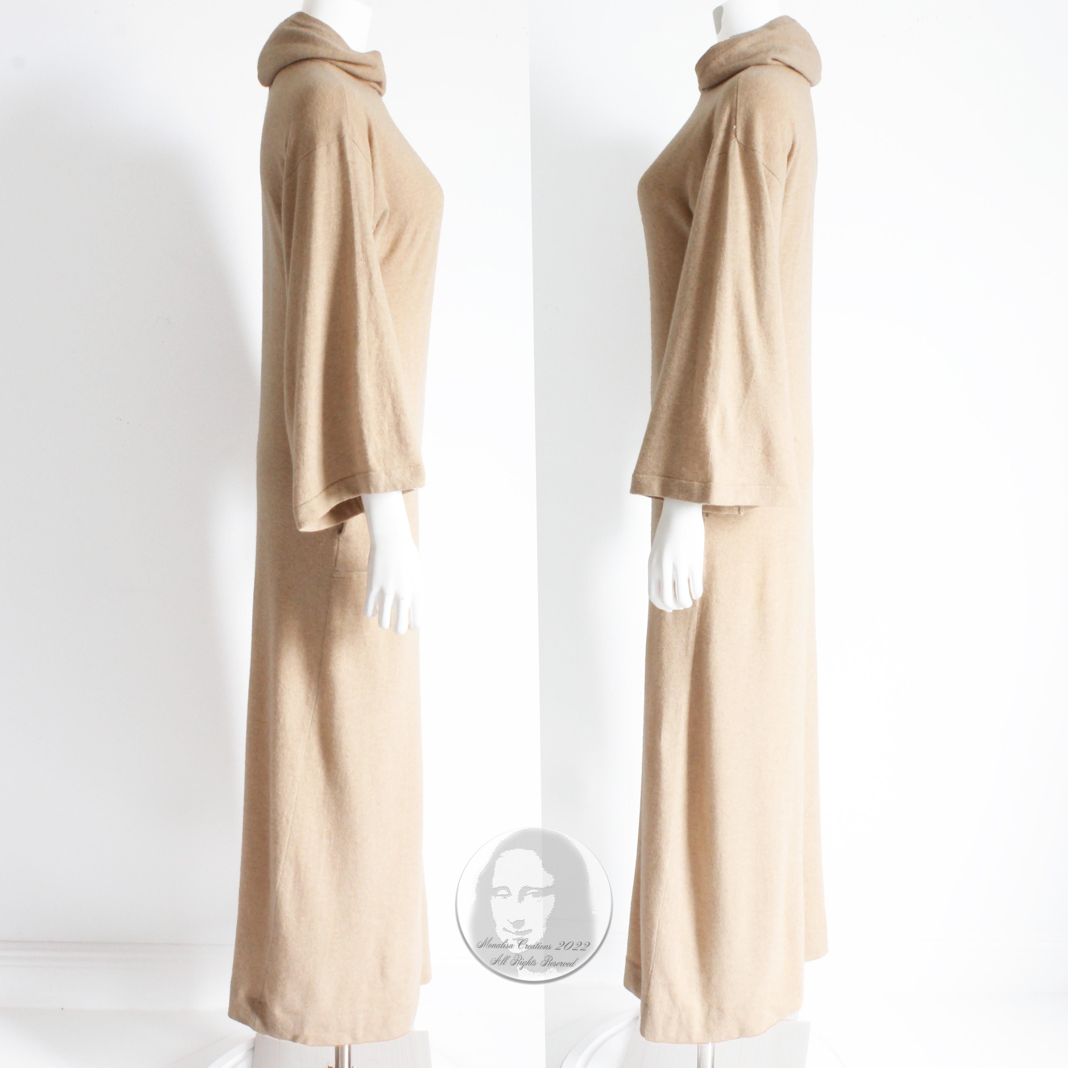 Women's Bonnie Cashin Dress Maxi with Hood Cashmere Knit Kimono Style Sleeves Vintage