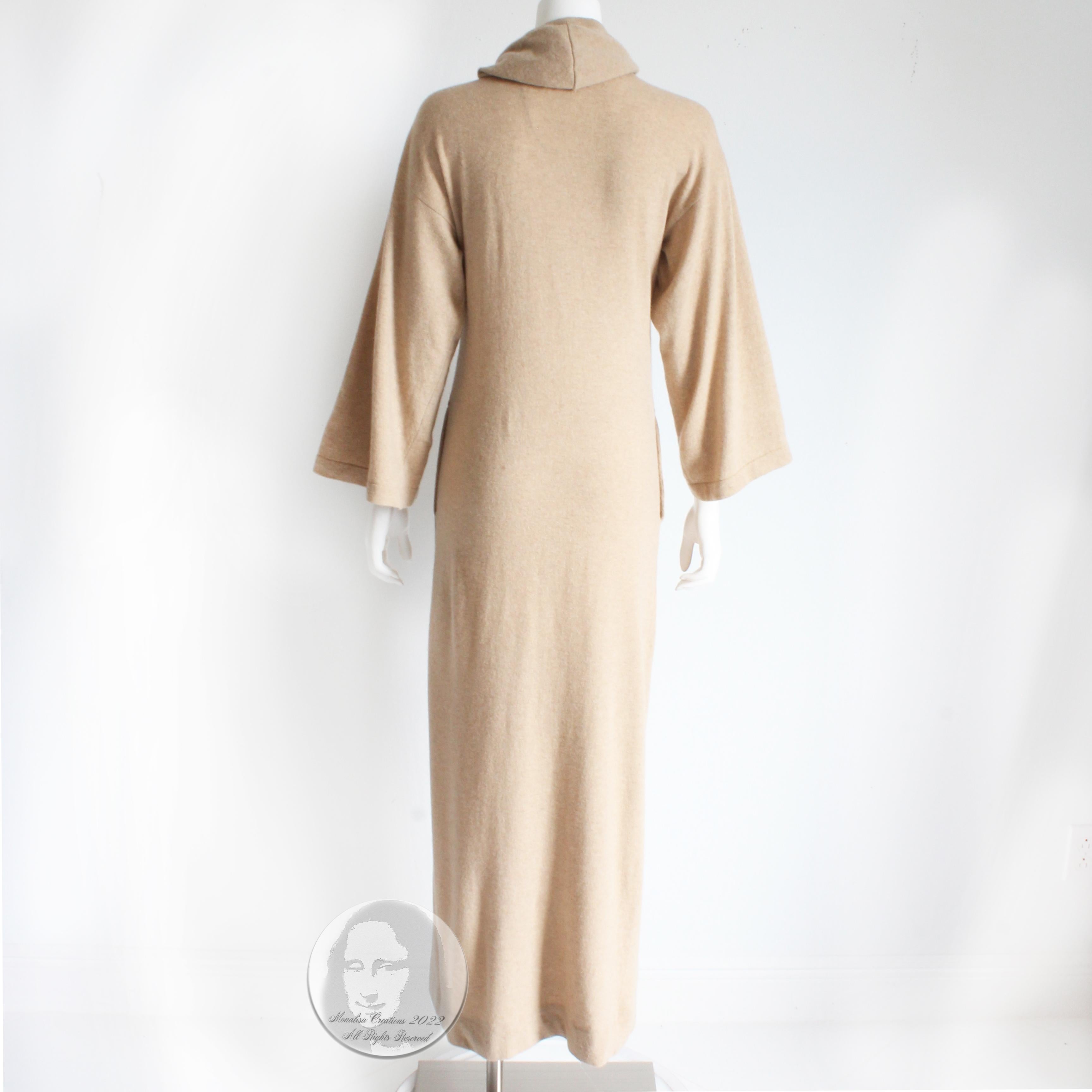 Bonnie Cashin Dress Maxi with Hood Cashmere Knit Kimono Style Sleeves Vintage 1