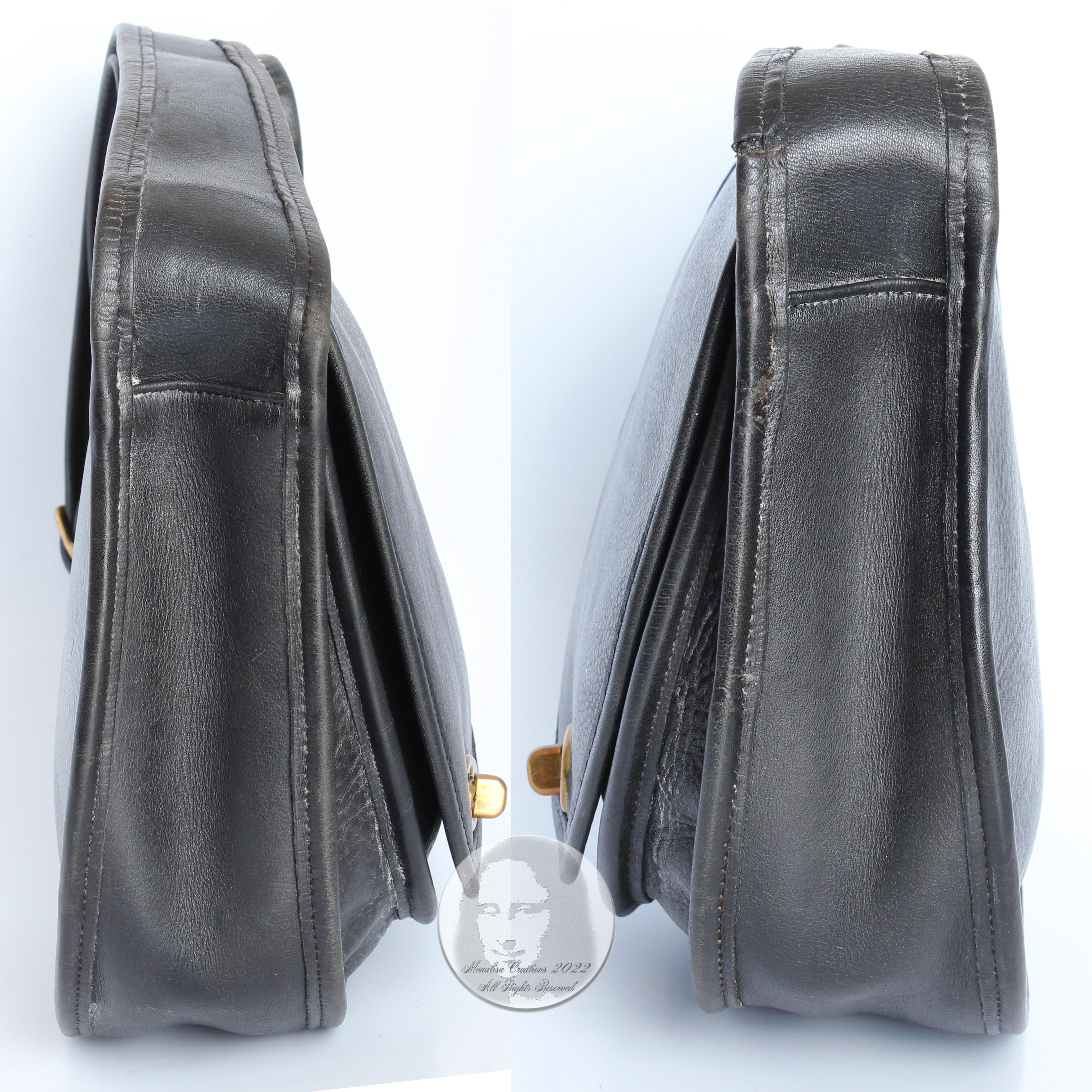 Bonnie Cashin Era Coach Bag Kangaroo Shoulder Bag Black Leather Vintage 70s 1