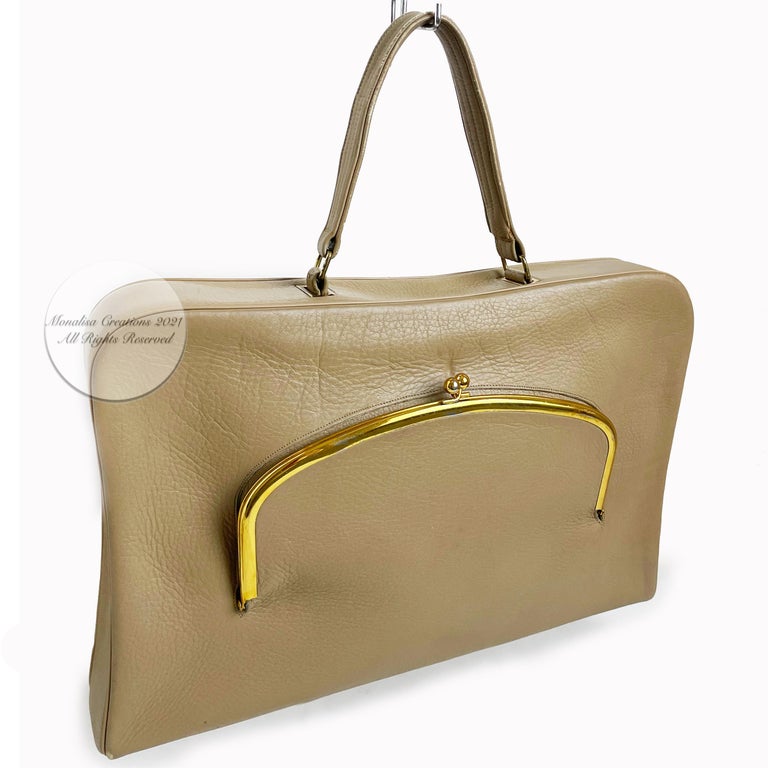 Women's or Men's Bonnie Cashin for Coach Bag Attache Tan Leather Cashin Carry Rare Vintage 60s For Sale