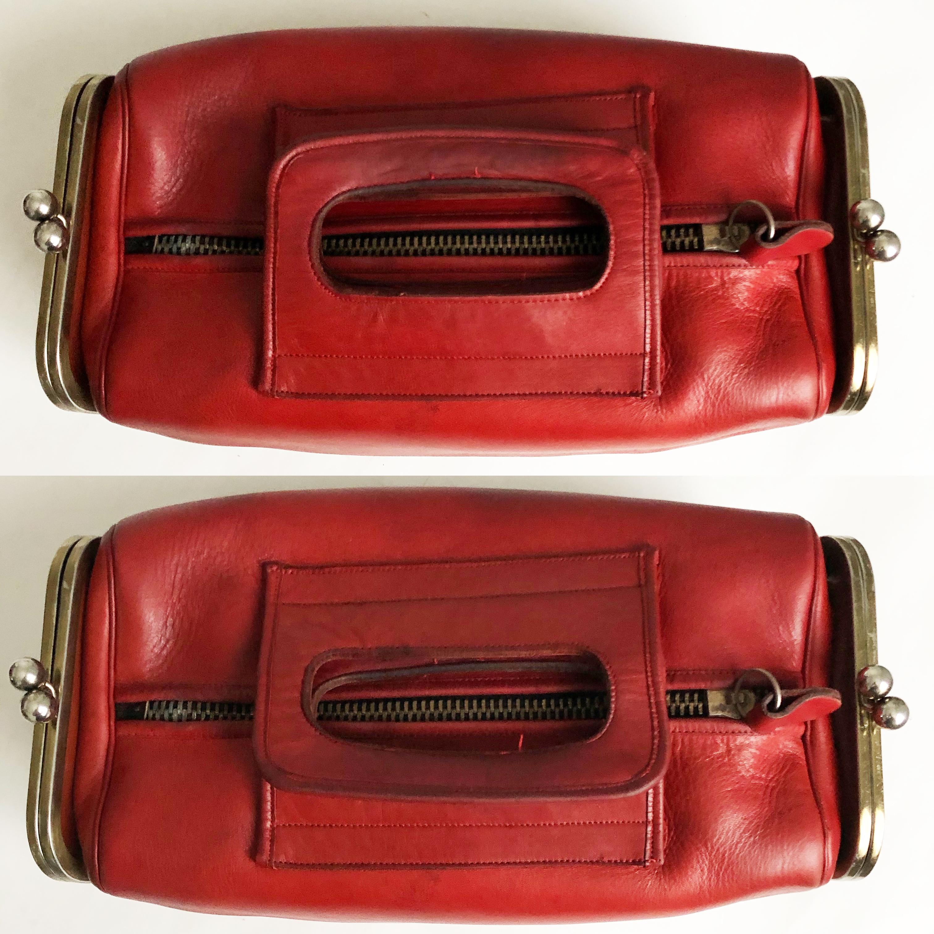 Bonnie Cashin for Coach Bag Double Header Mailbox Tote Red Leather Vintage 60s 6