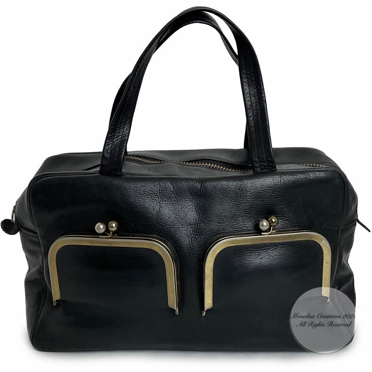 Bonnie Cashin for Coach Bag Double Pocket Duffel Rare Black Leather ...