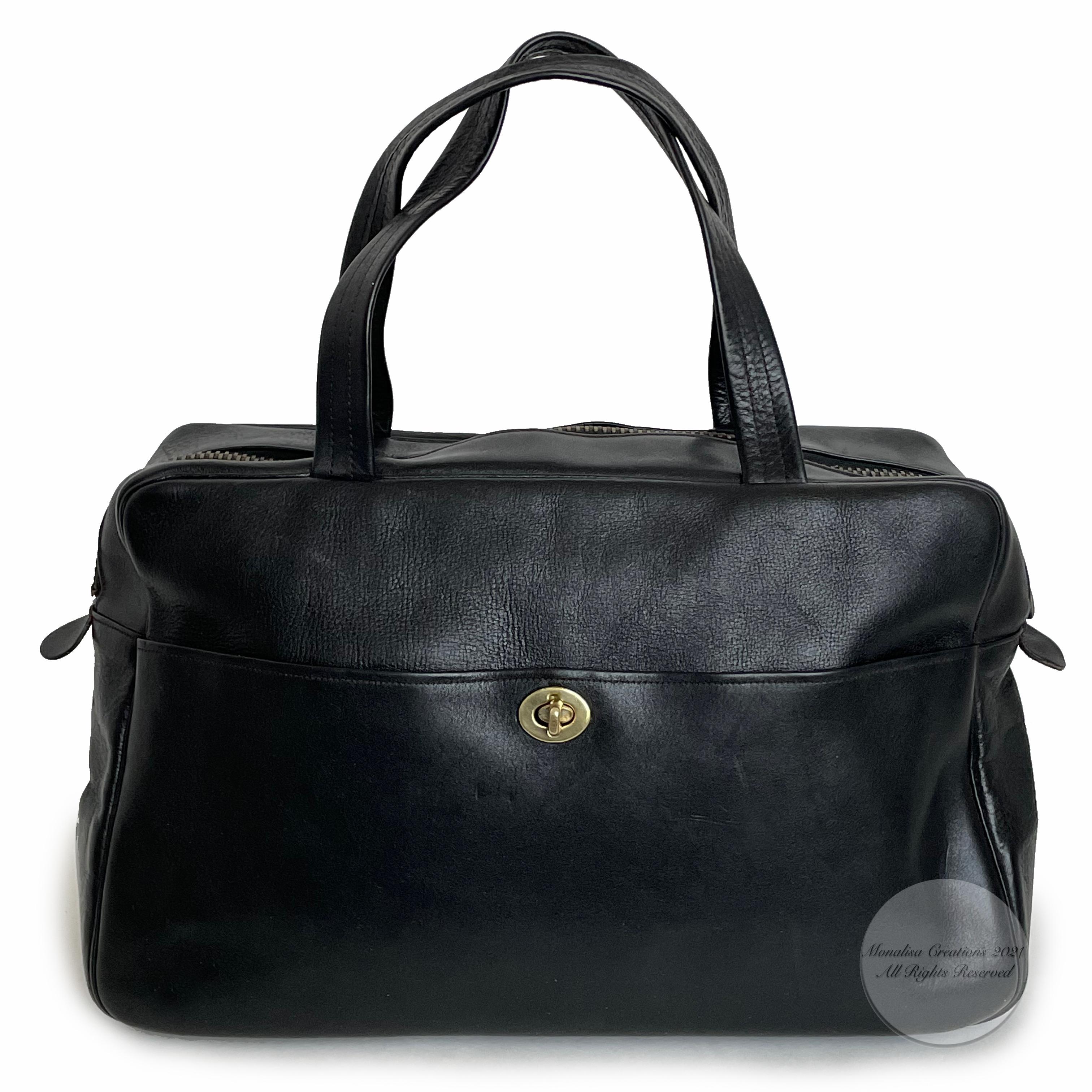 Bonnie Cashin for Coach Swagger Bag Travel Tote Duffel Black Leather Rare 1960s In Good Condition In Port Saint Lucie, FL