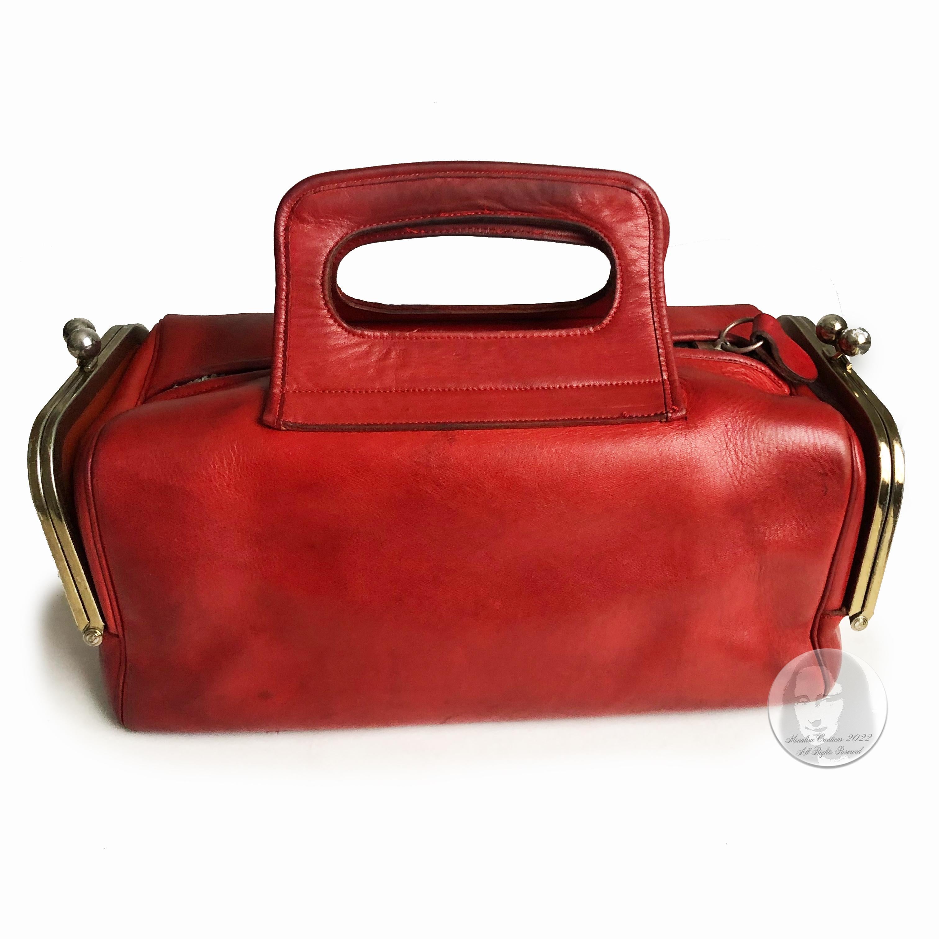 Bonnie Cashin for Coach Bag NYC Double Header Tote Mailbox Red Leather Vintage For Sale at
