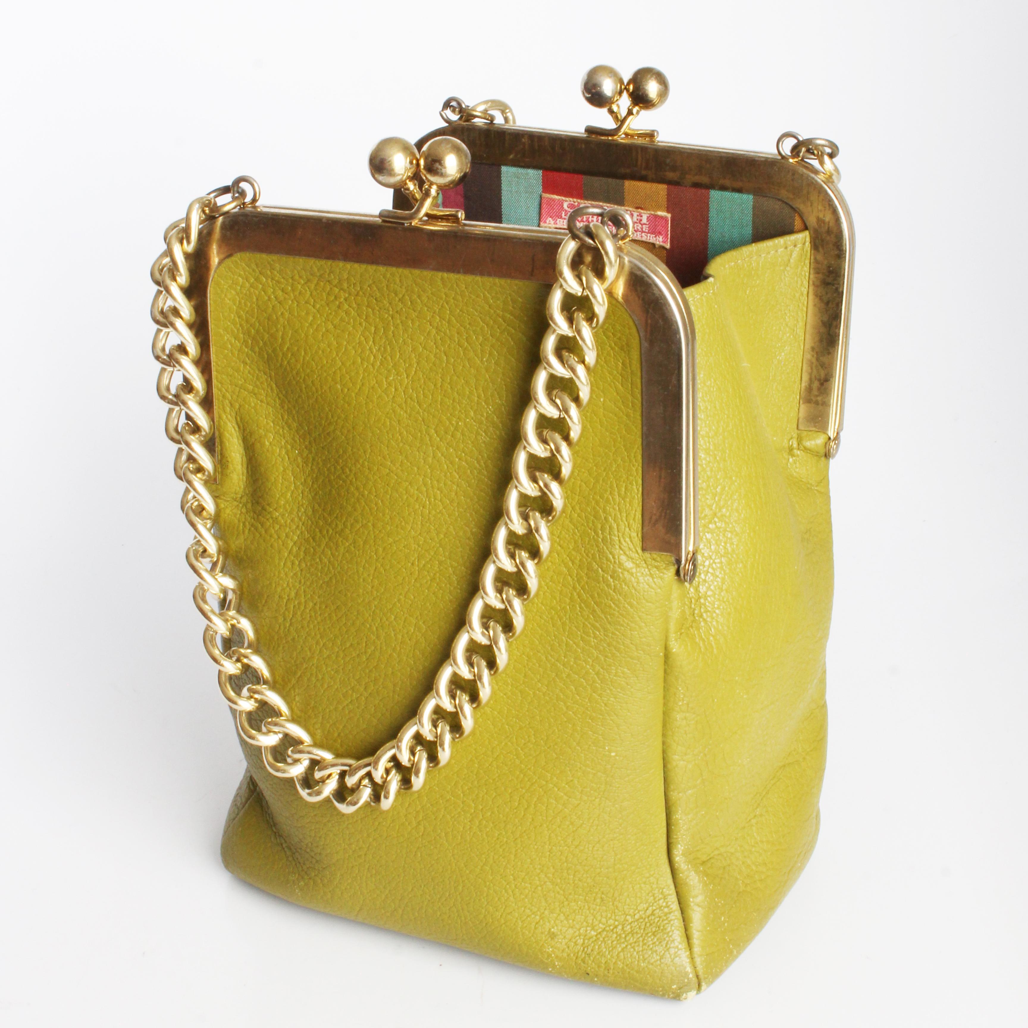 Bonnie Cashin for Coach Bag Small Double Header Lime Green 60s Vintage Rare HTF 6