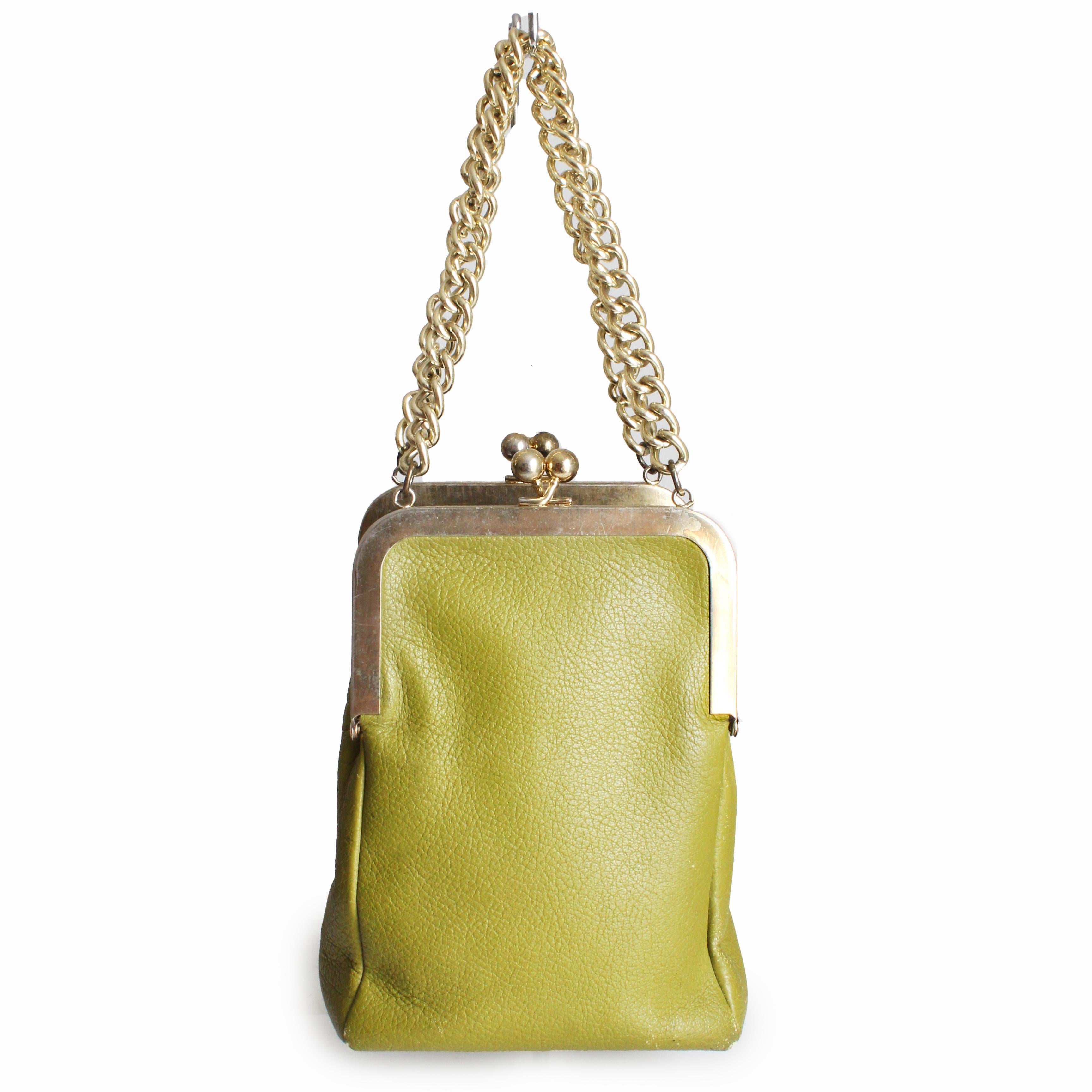 Bonnie Cashin for Coach Bag Small Double Header Lime Green 60s Vintage Rare HTF In Good Condition In Port Saint Lucie, FL