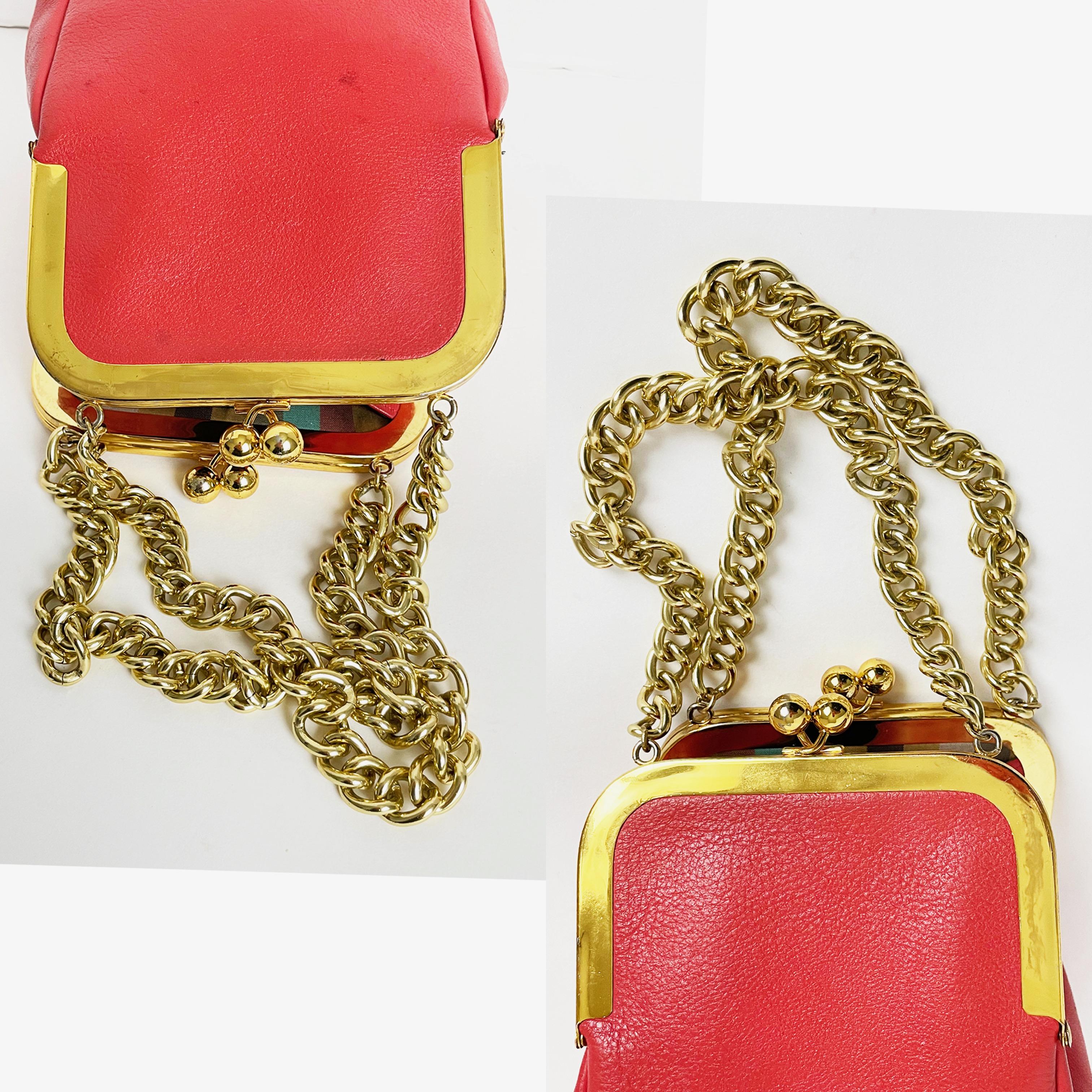 Bonnie Cashin for Coach Bag Tote Red Leather Double Kiss Lock Chains Rare 1960s 6