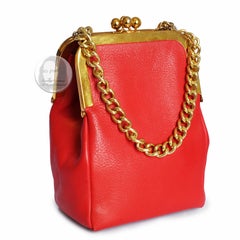 Bonnie Cashin for Coach Bag Tote Red Leather Double Kiss Lock Chains Rare 1960s