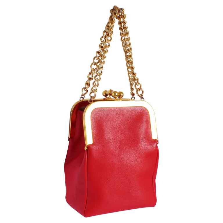 Bonnie Cashin for Coach Bag Tote Red Leather Double Kiss Lock Chains ...