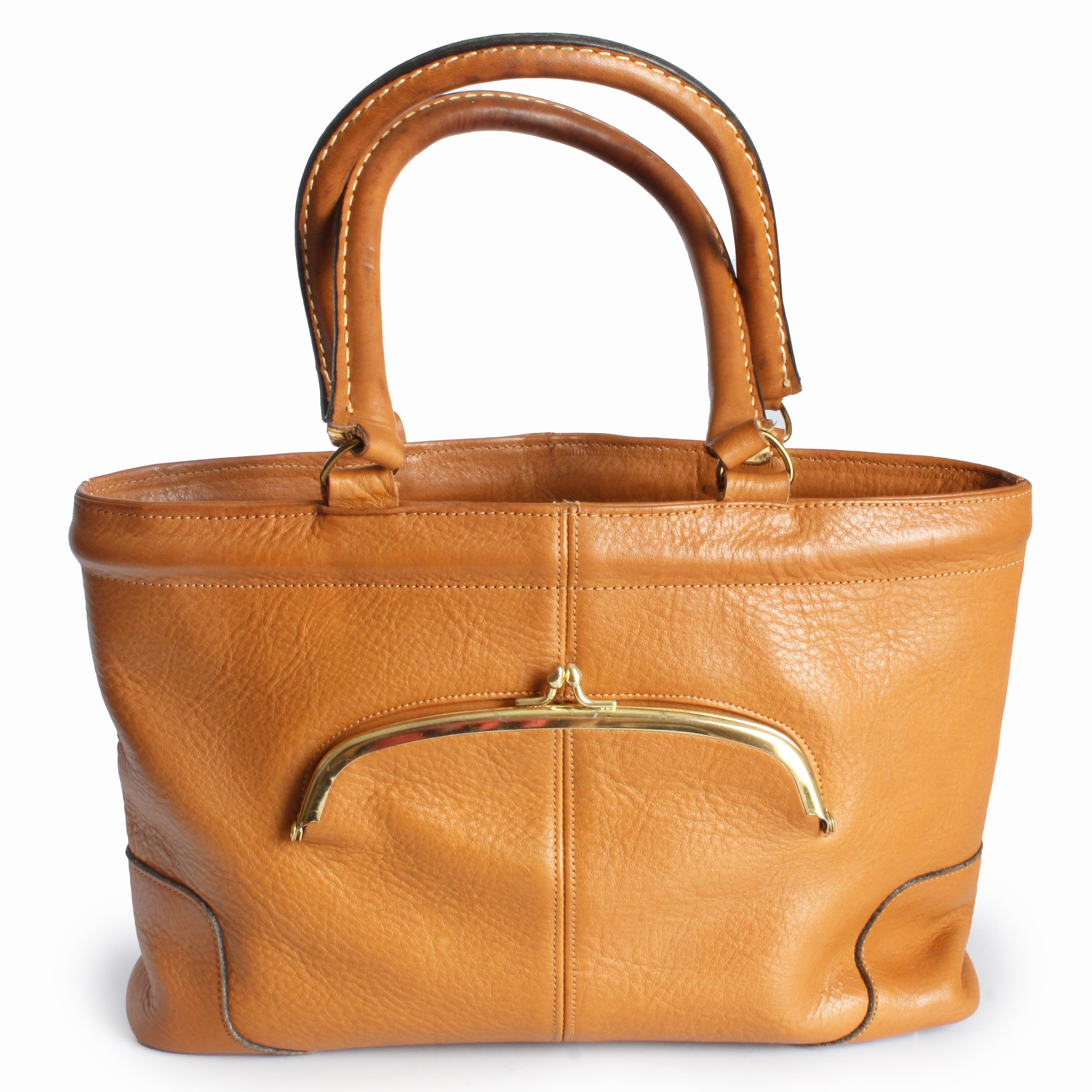Bonnie Cashin for Coach Chunky Tote Bag Kisslock Tan Leather Bonnie Cashin for Coach Chunky Tote Bag Kisslock Tan Leather