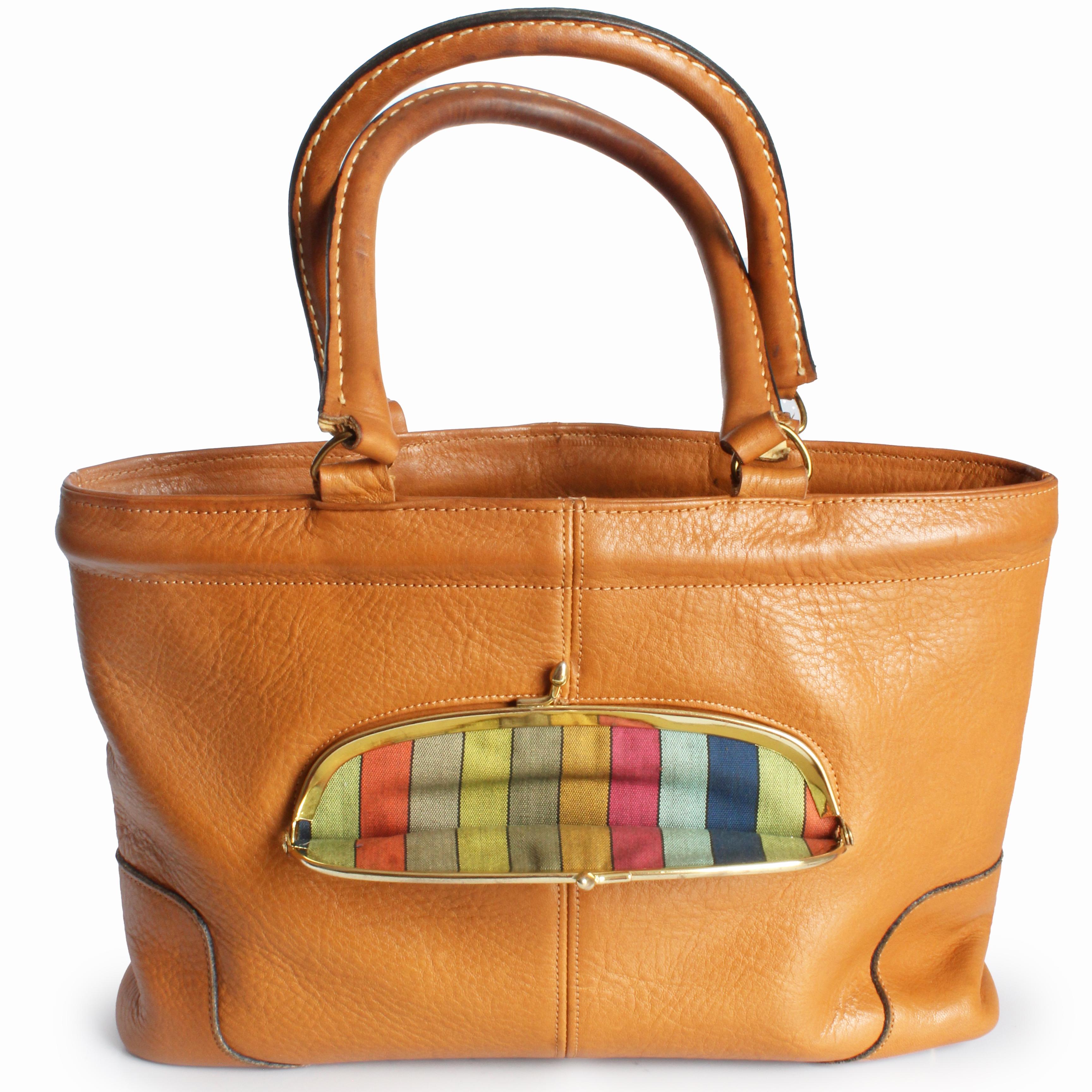 Women's or Men's Bonnie Cashin for Coach Chunky Tote Bag Kisslock Tan Leather Vintage 1960s Rare For Sale