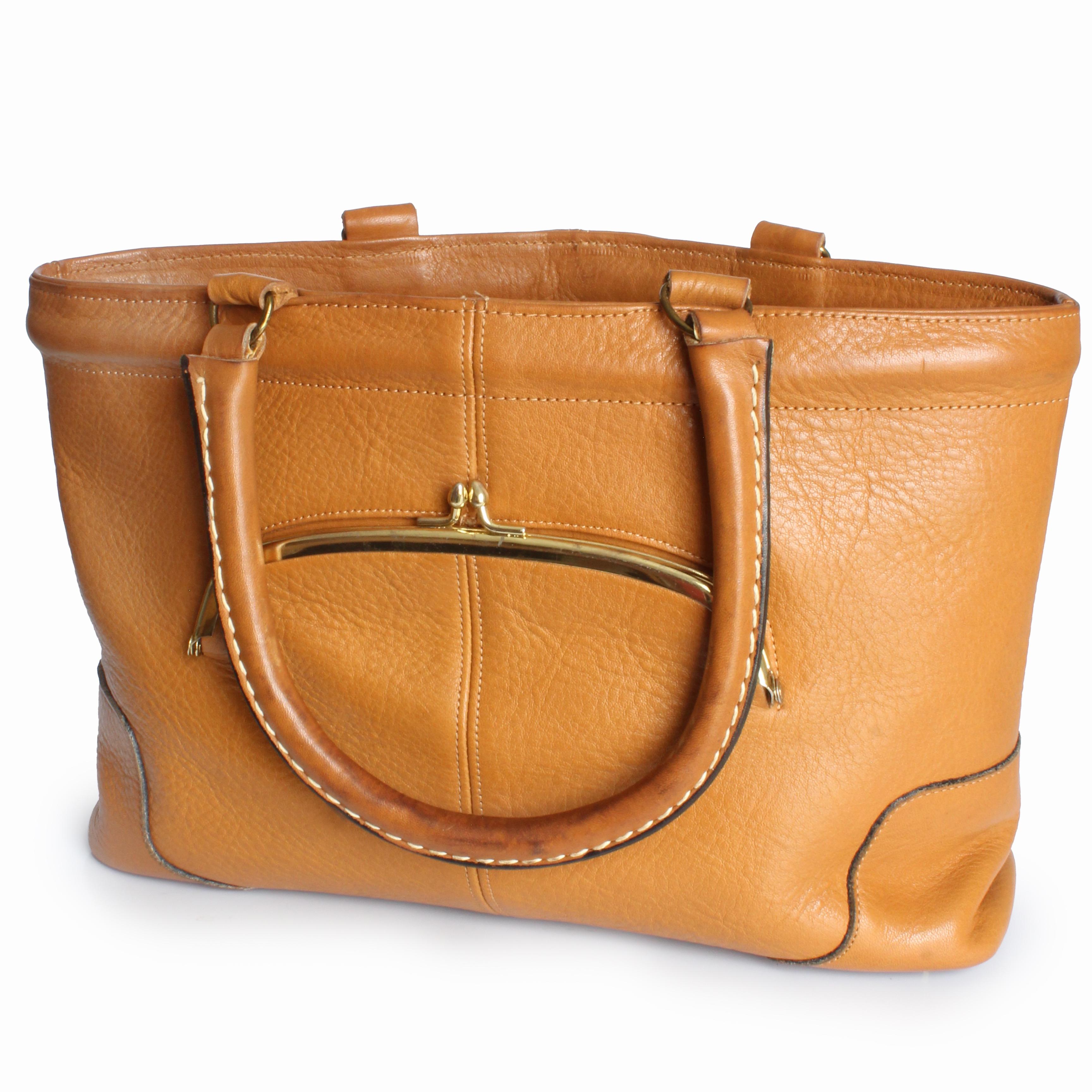 Bonnie Cashin for Coach Chunky Tote Bag Kisslock Tan Leather Vintage 1960s Rare For Sale 1
