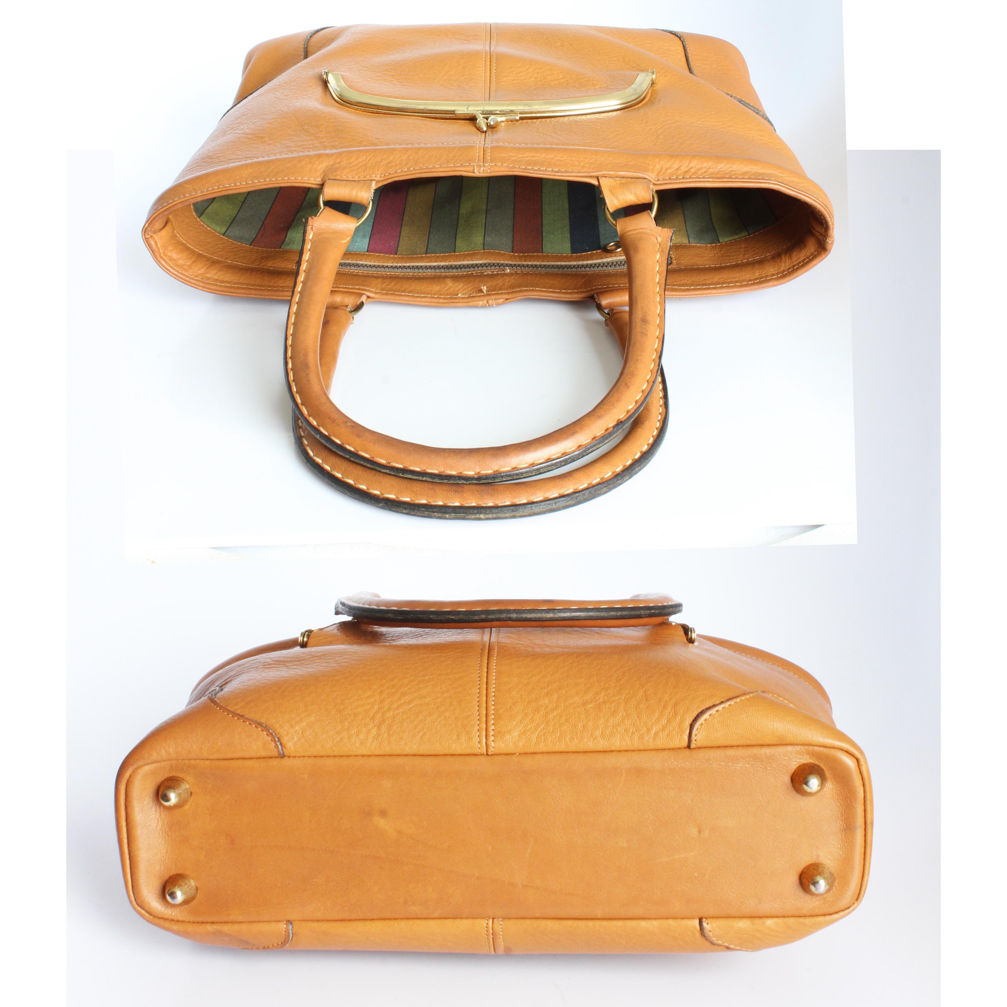 Bonnie Cashin for Coach Chunky Tote Bag Kisslock Tan Leather Vintage 1960s Rare For Sale 4