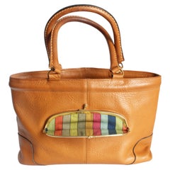 Bonnie Cashin pour Coach Sac fourre-tout épais Kisslock en cuir brun clair vintage rare des années 1960