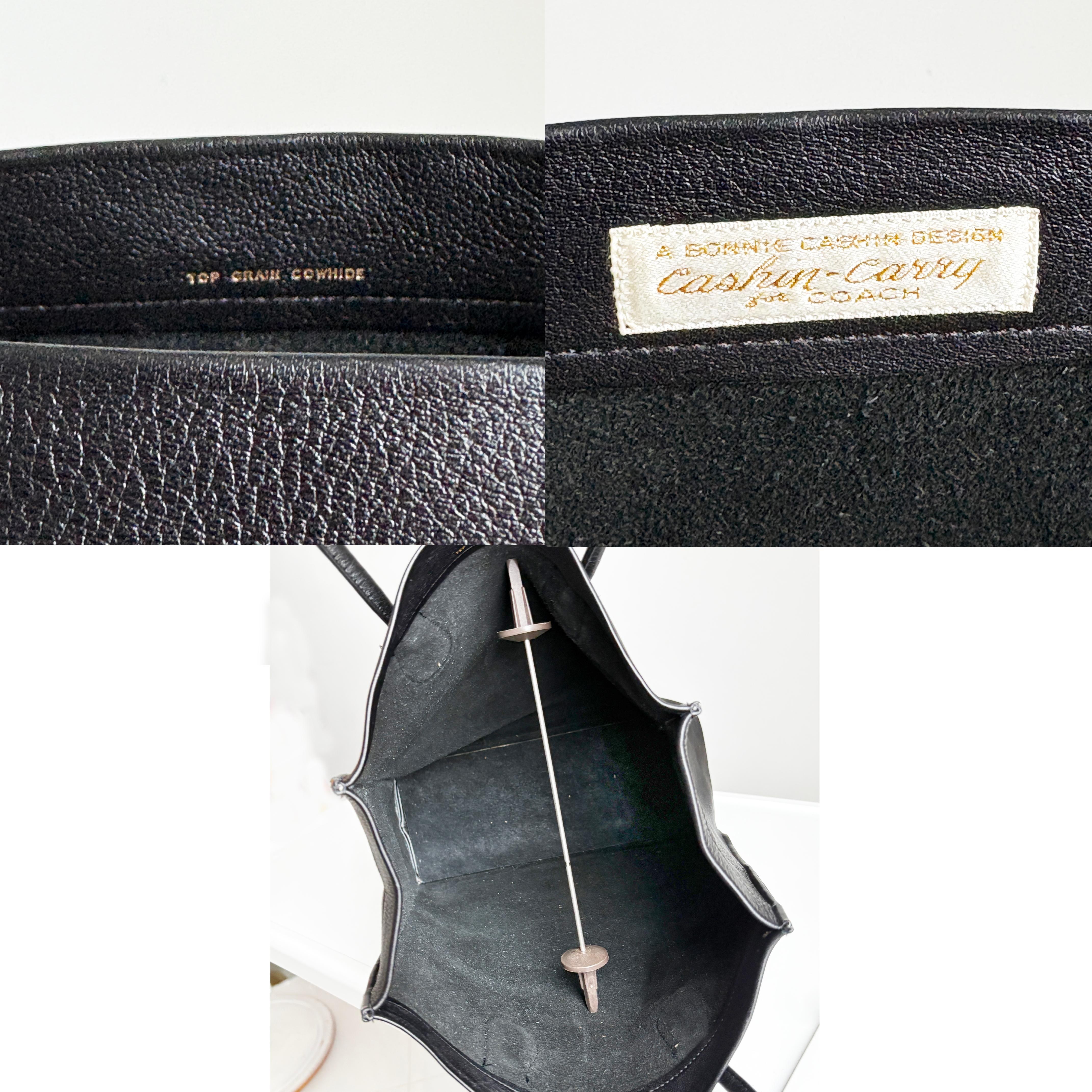 Bonnie Cashin for Coach Classic Shopping Tote Black Cowhide Leather Vintage 60s For Sale 8