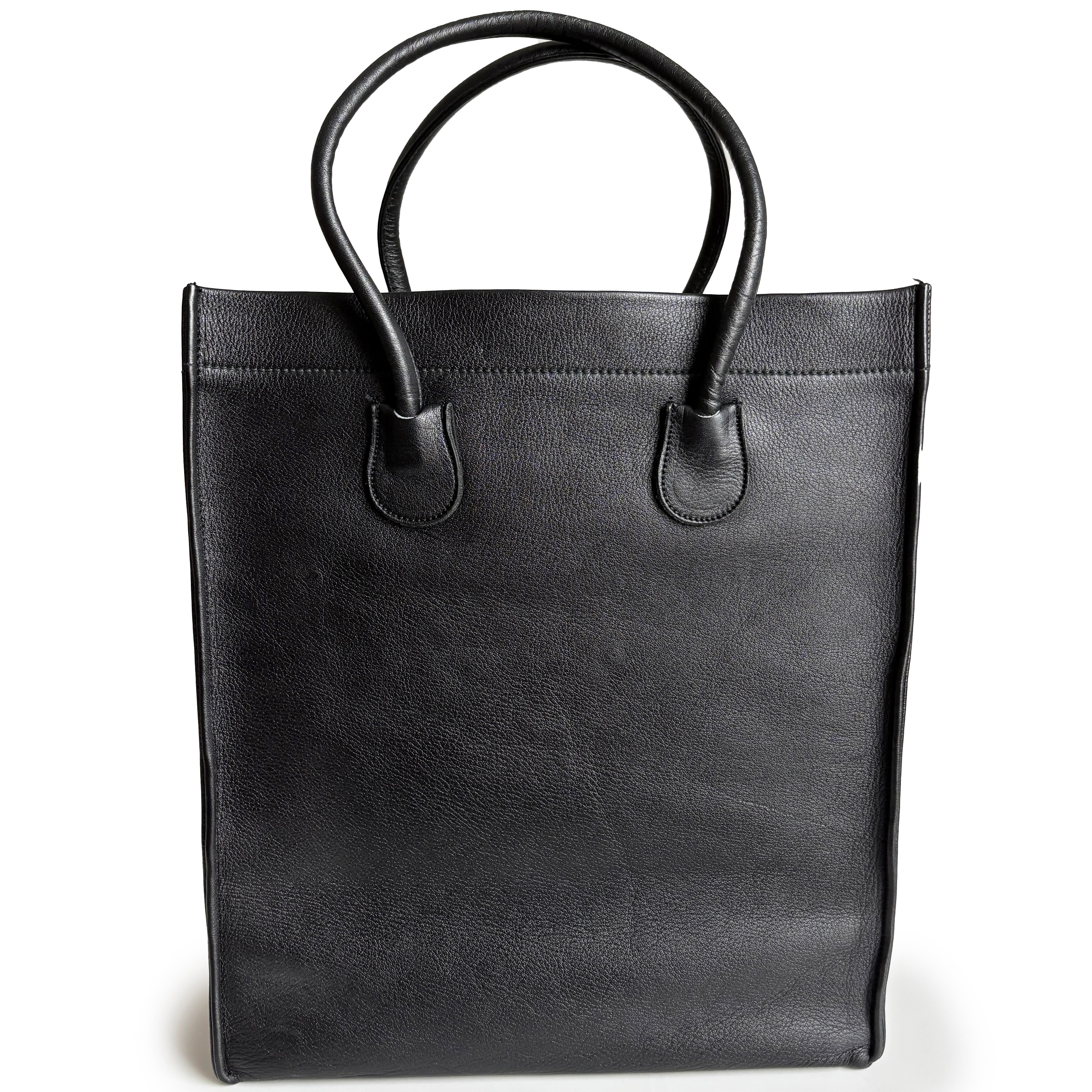 Women's or Men's Bonnie Cashin for Coach Classic Shopping Tote Black Cowhide Leather Vintage 60s For Sale
