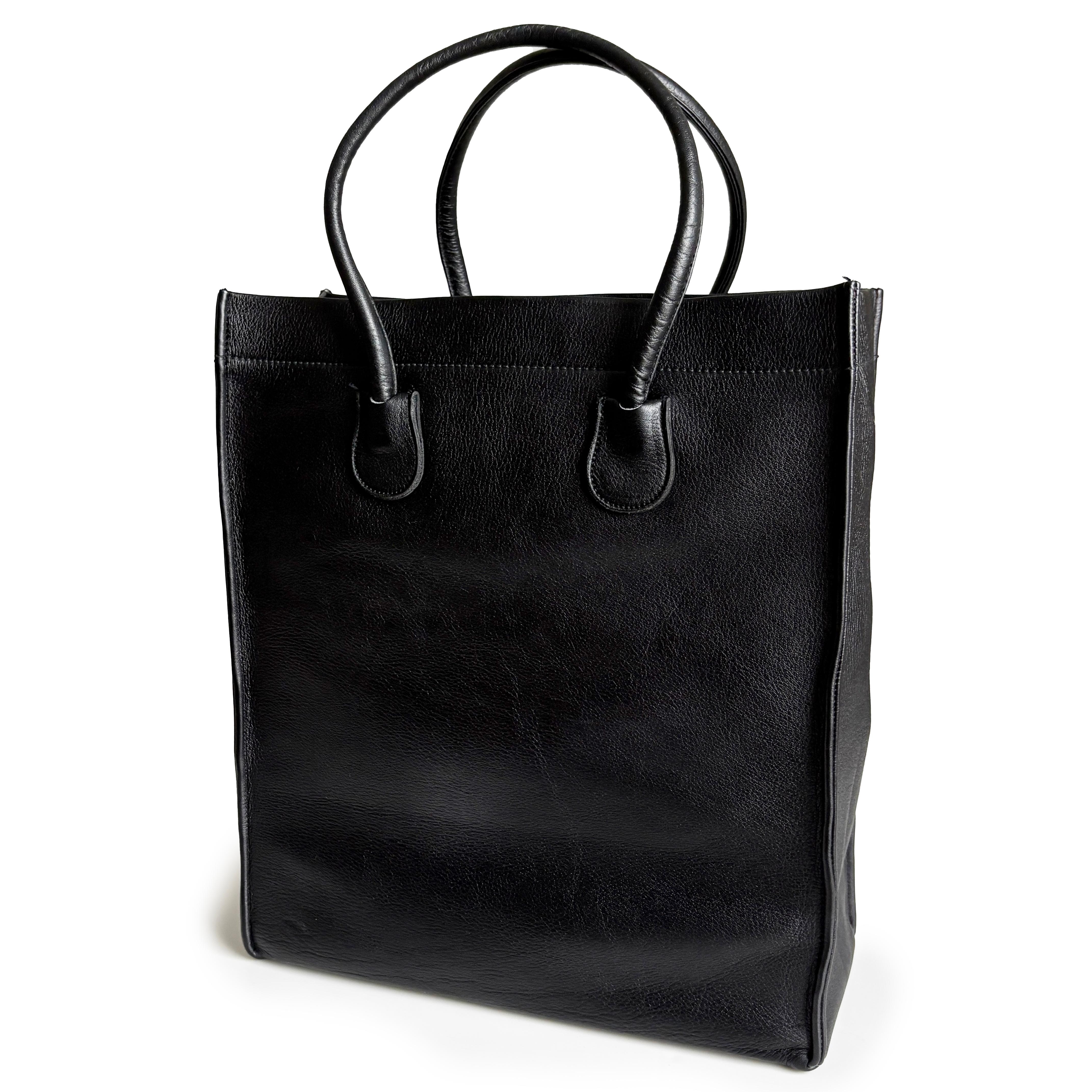 Bonnie Cashin for Coach Classic Shopping Tote Black Cowhide Leather Vintage 60s For Sale 4