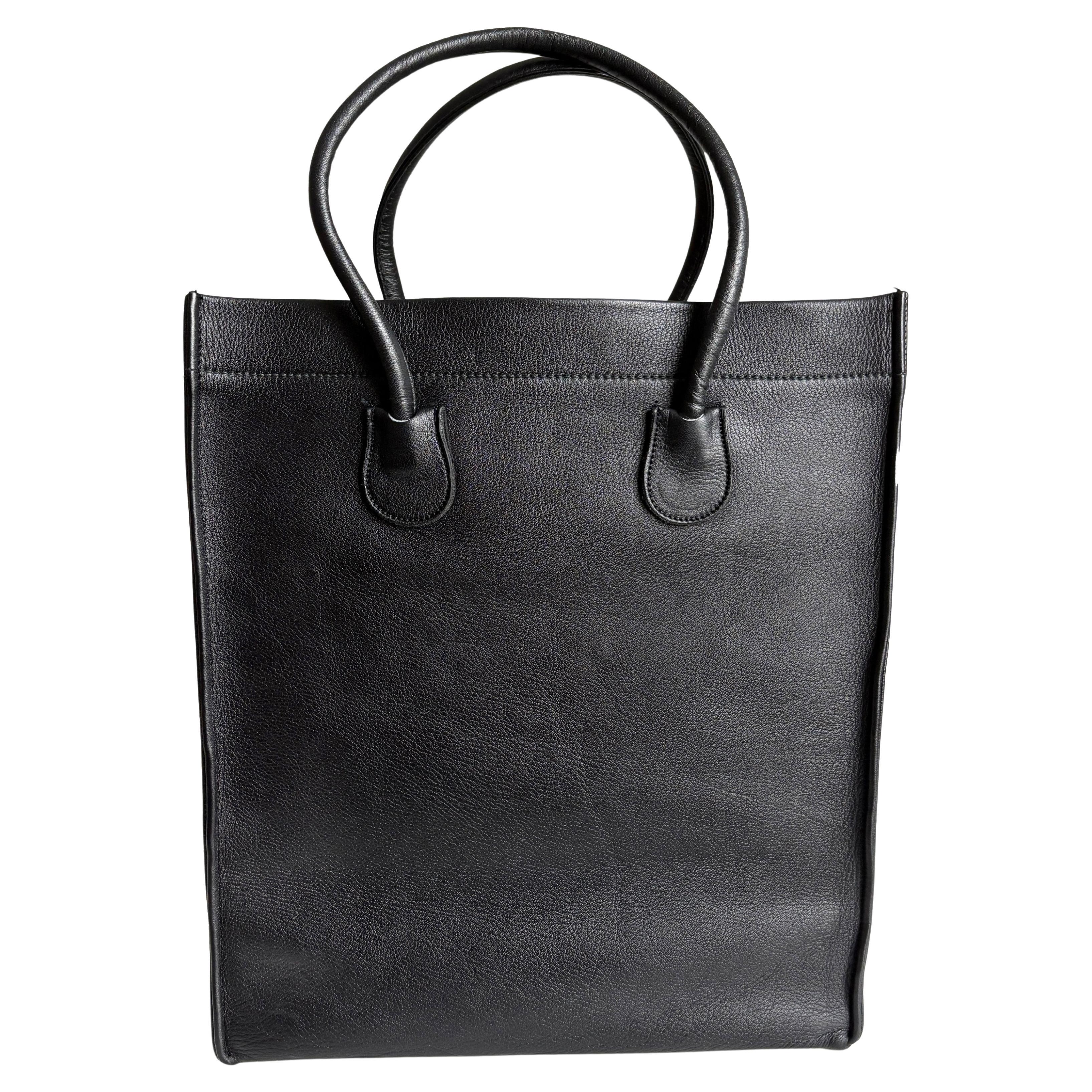 Bonnie Cashin for Coach Classic Shopping Tote Black Cowhide Leather Vintage 60s For Sale