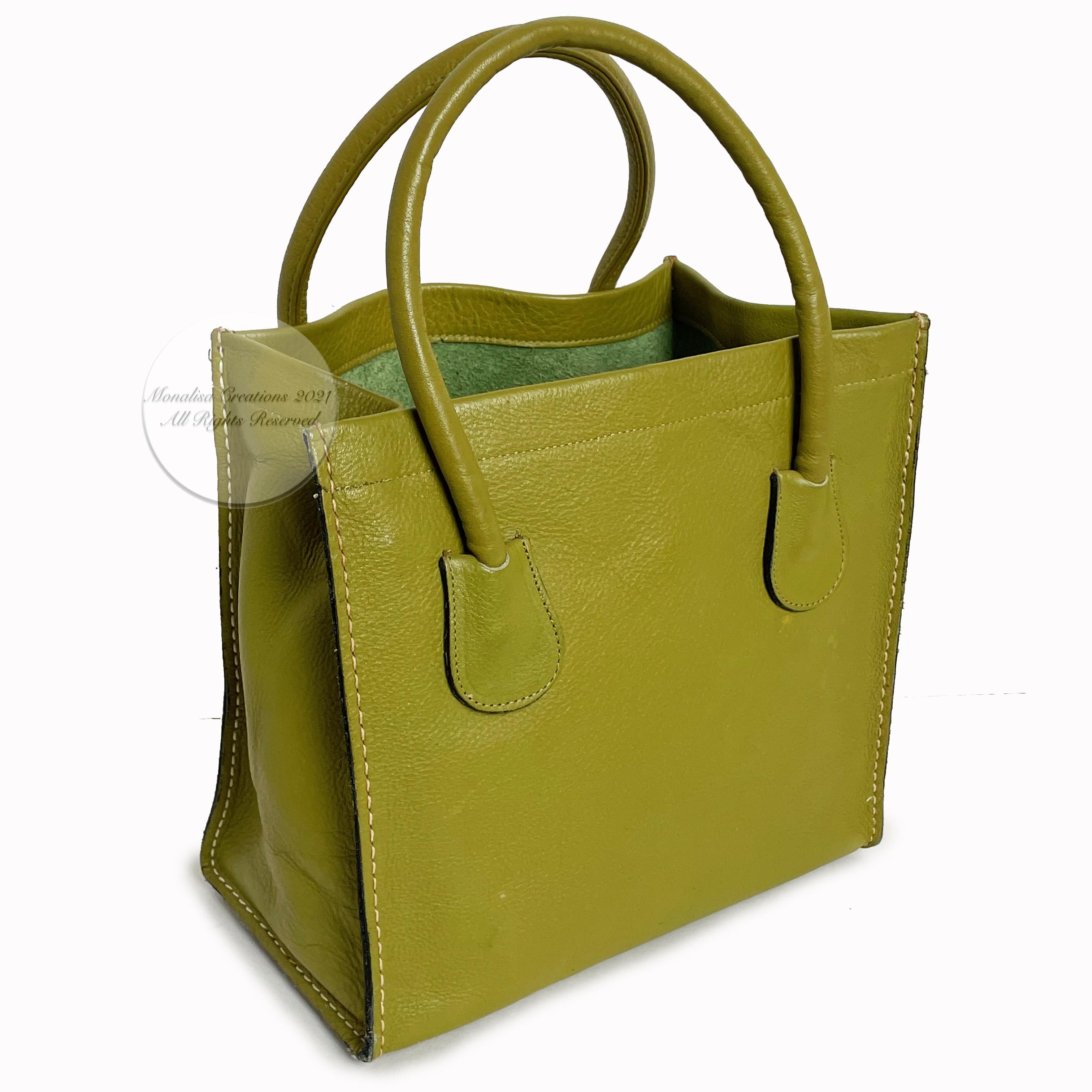 Women's Bonnie Cashin for Coach Dinky Tote Bag Cashin Carry Lime Green Leather 60s NYC 