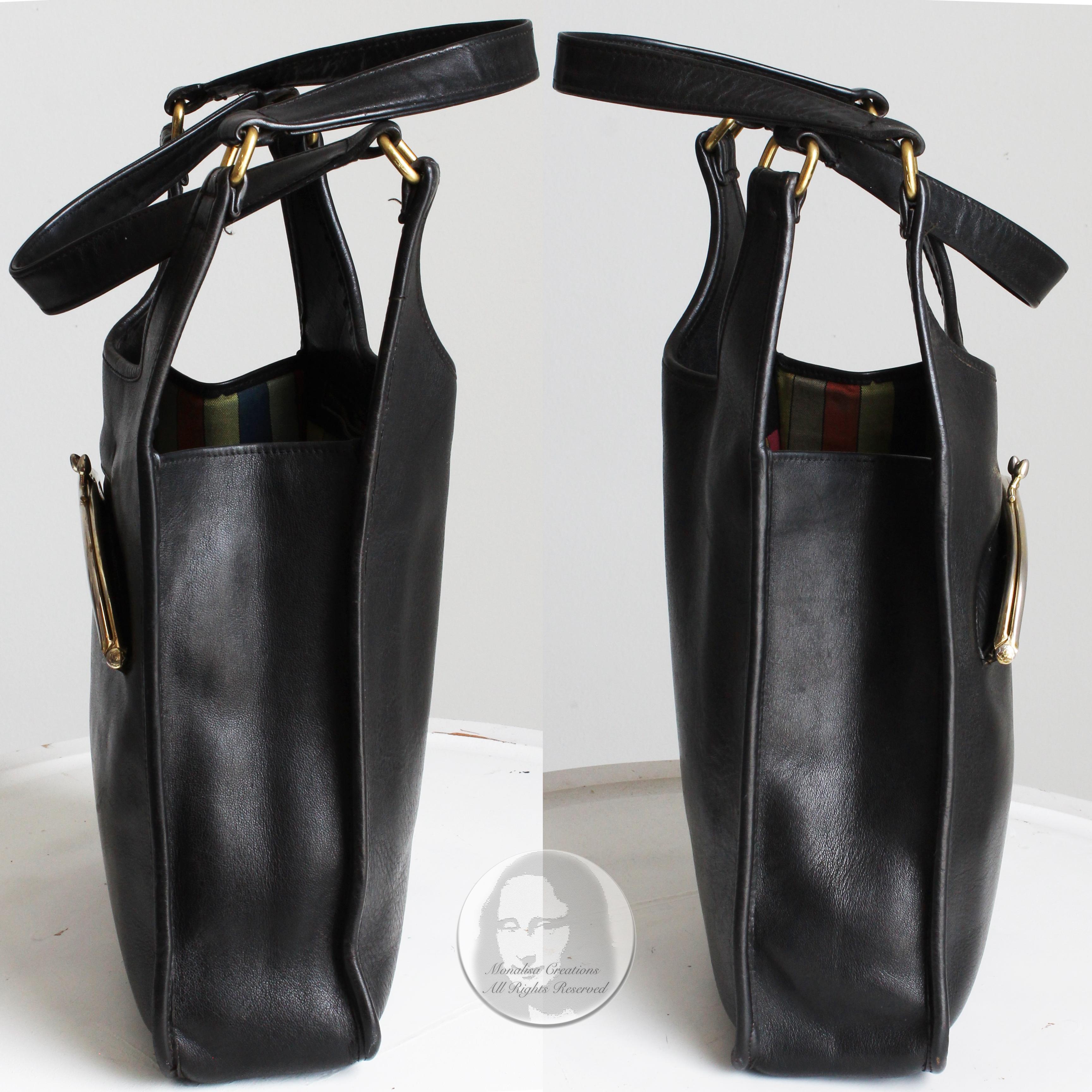 Women's or Men's Bonnie Cashin for Coach Kiss Lock Tote Bag Black Leather Vintage 1960s Rare HTF 