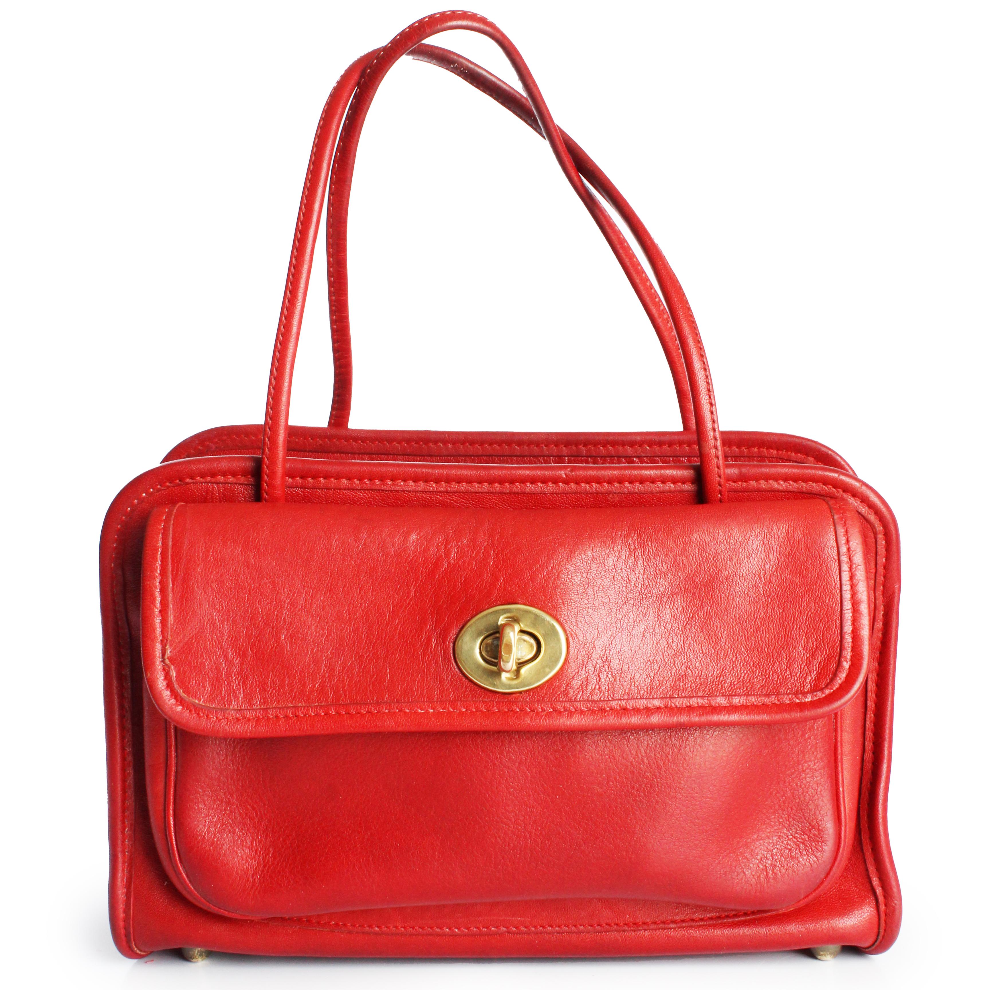 Bonnie Cashin for Coach Mini Safari Tote Red Leather Turn Lock Bag Vintage HTF In Good Condition For Sale In Port Saint Lucie, FL