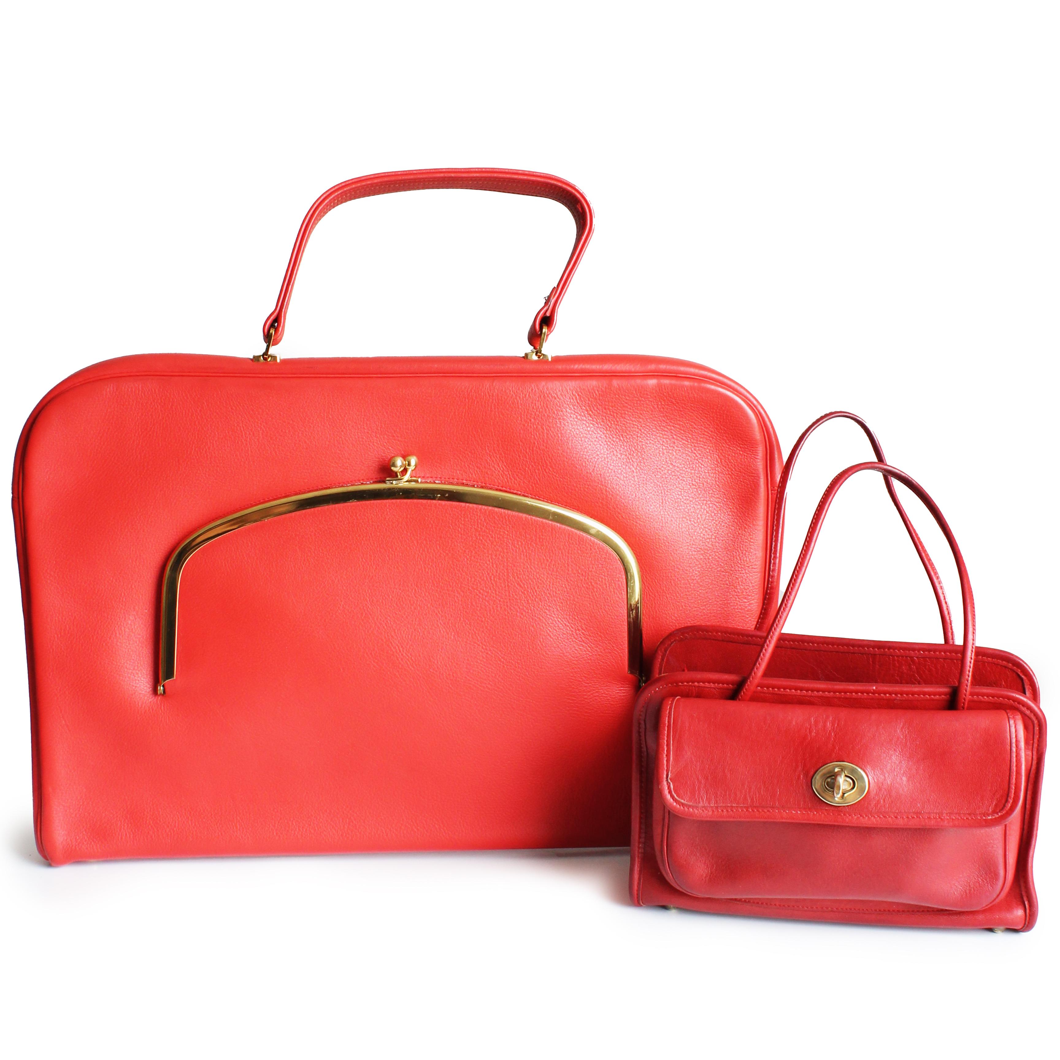 Bonnie Cashin pour Coach Mini Safari Fourre-tout en cuir rouge vintage HTF en vente 3