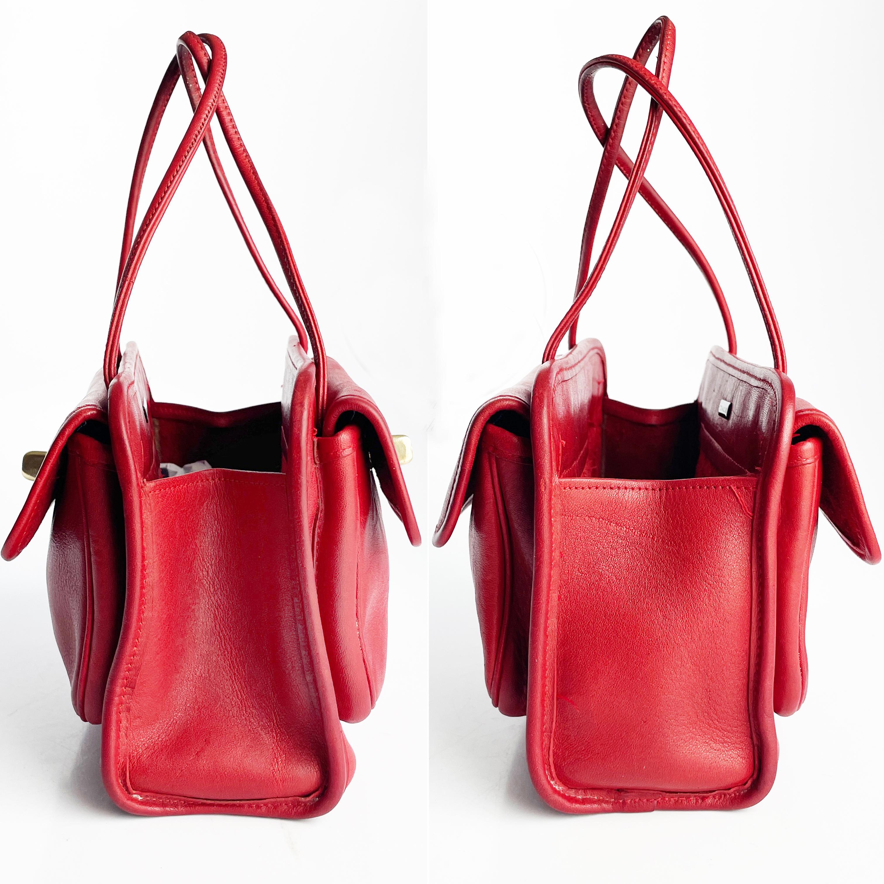 Bonnie Cashin for Coach Mini Safari Tote Red Leather Turn Lock Bag Vintage HTF For Sale 3
